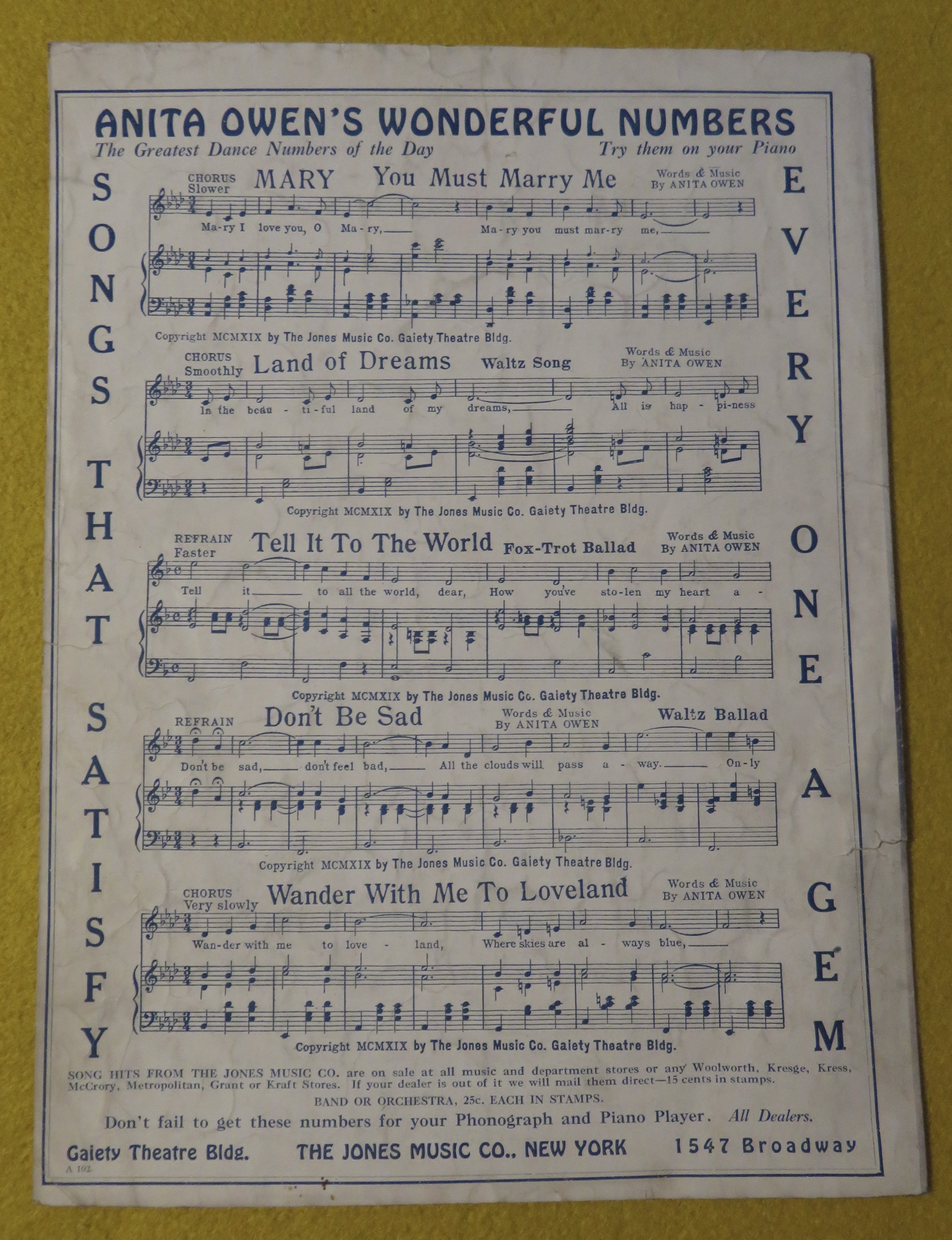 1919 Land Of My Dreams Sheet Music By Anita Owen