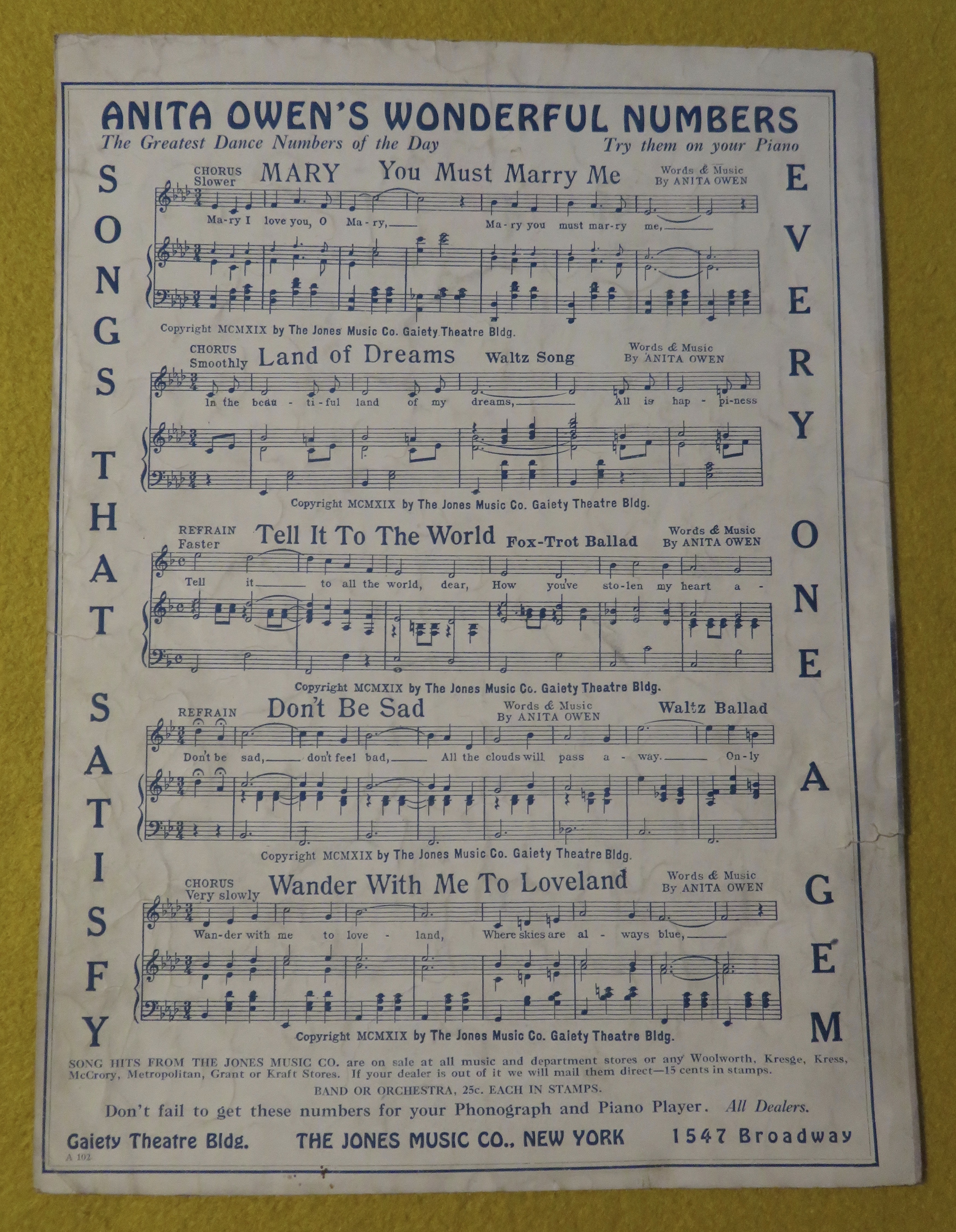 1919 Land Of My Dreams Sheet Music By Anita Owen