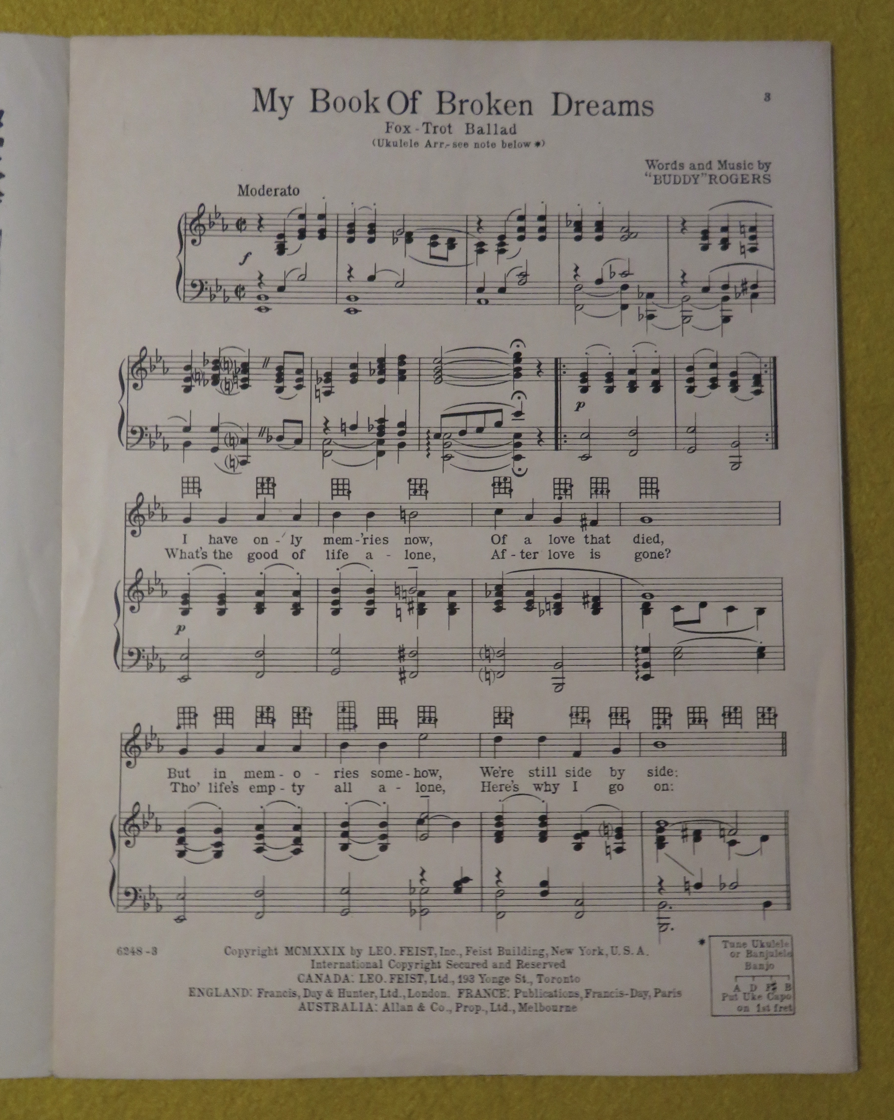 1929 My Book Of Broken Dreams Sheet Music