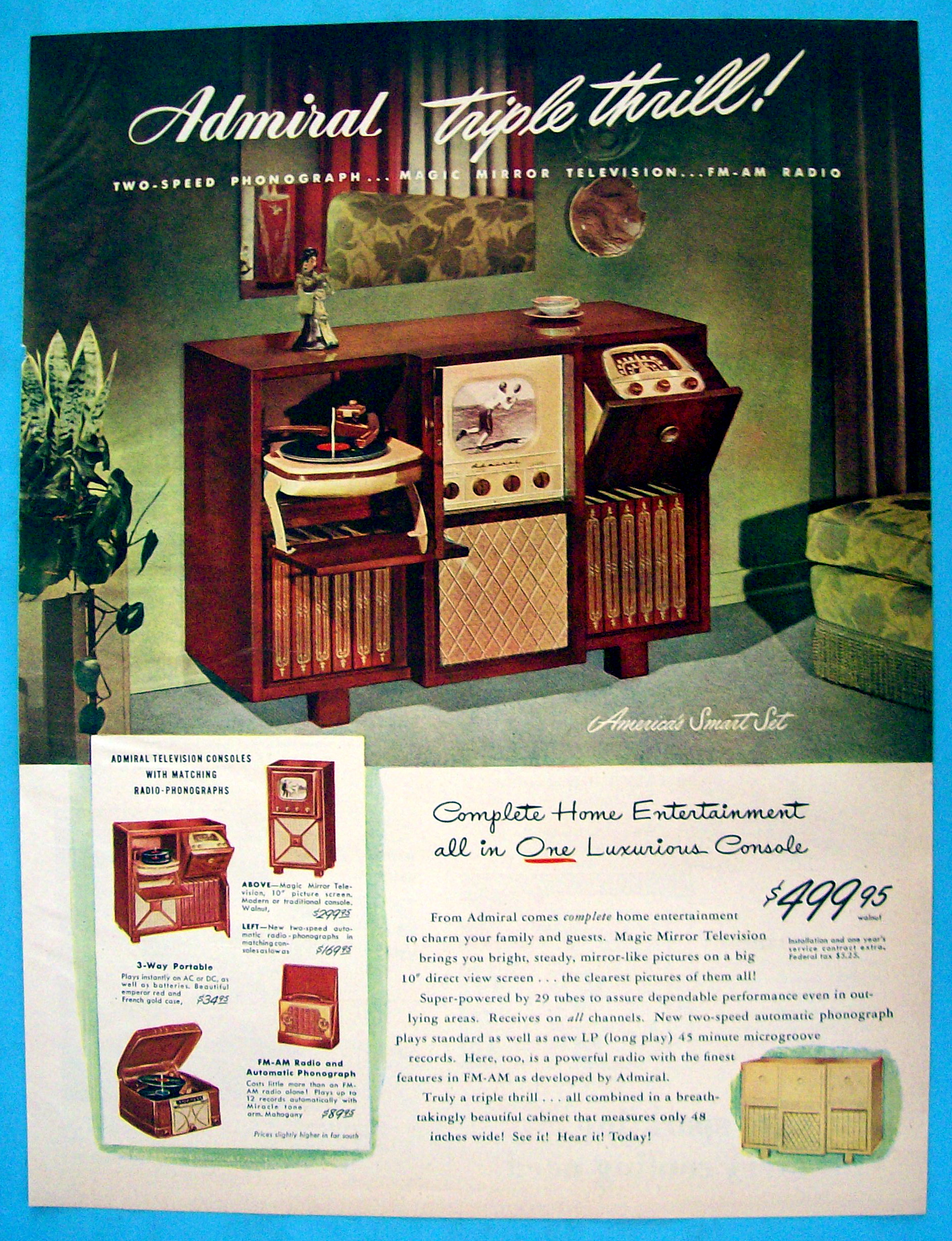 1948 Admiral Triple Thrill w/Phonograph, Radio & TV