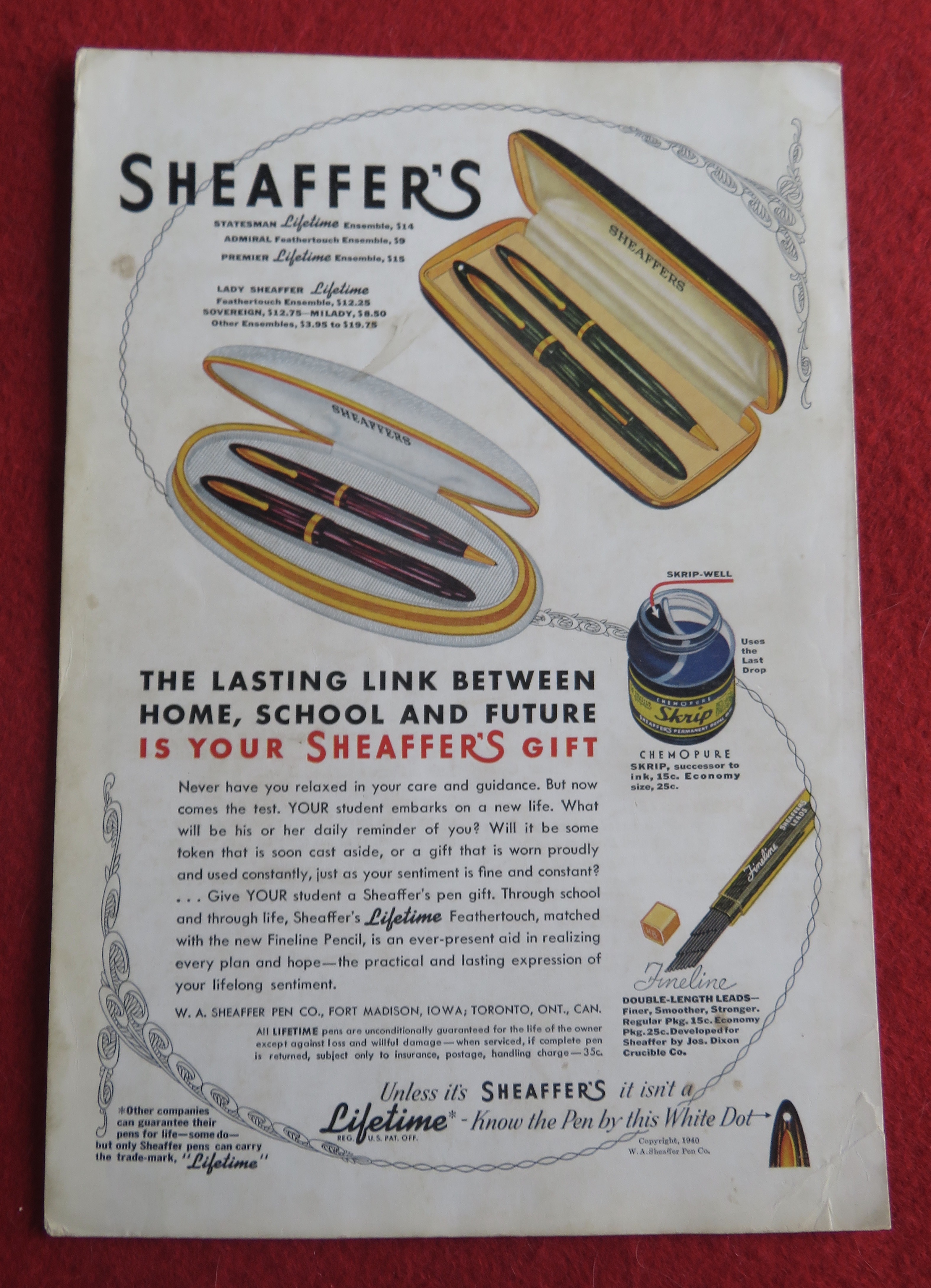 1940 Sheaffer Pens with Sheaffer Lifetime Pens