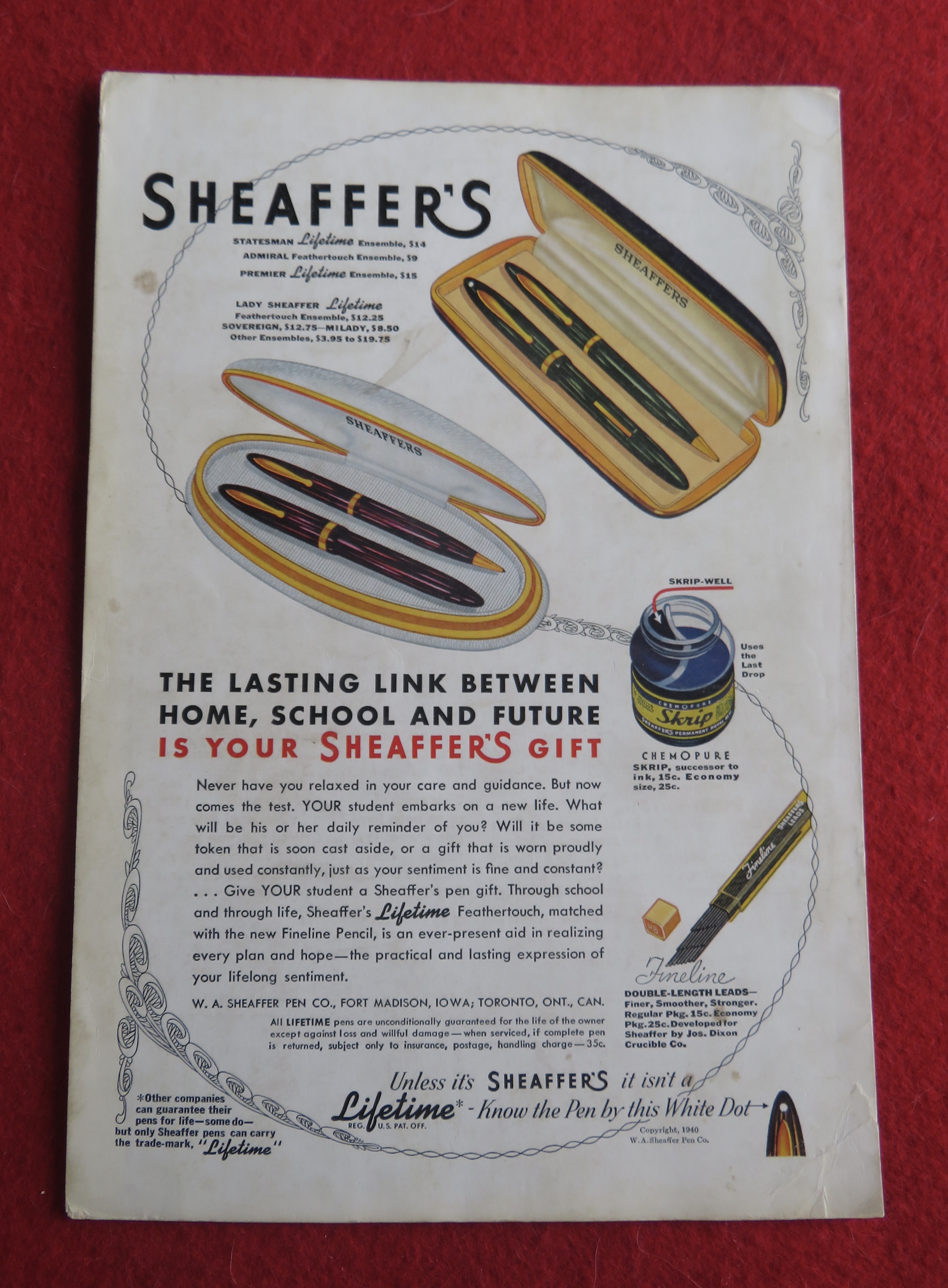 1940 Sheaffer Pens with Sheaffer Lifetime Pens