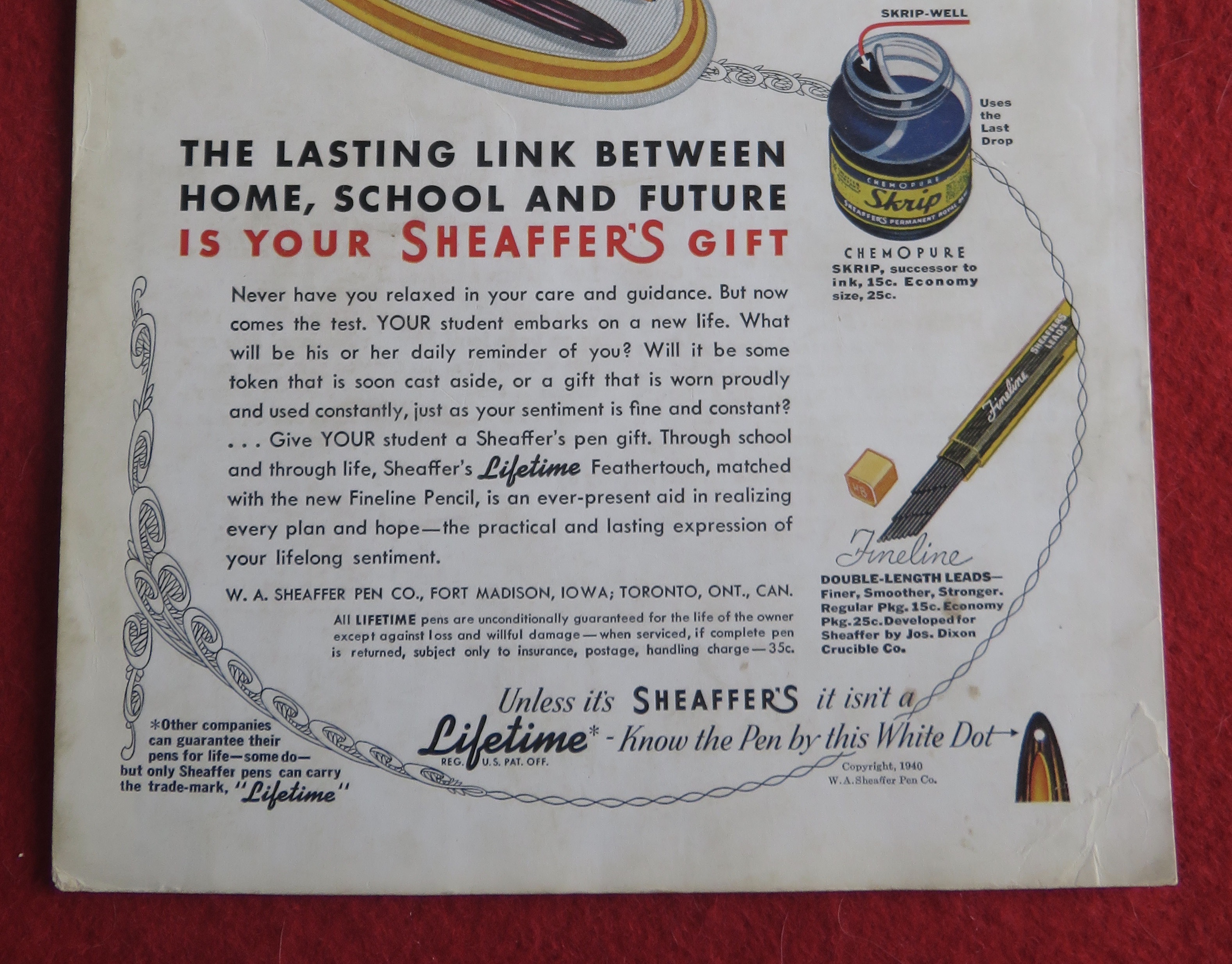 1940 Sheaffer Pens with Sheaffer Lifetime Pens