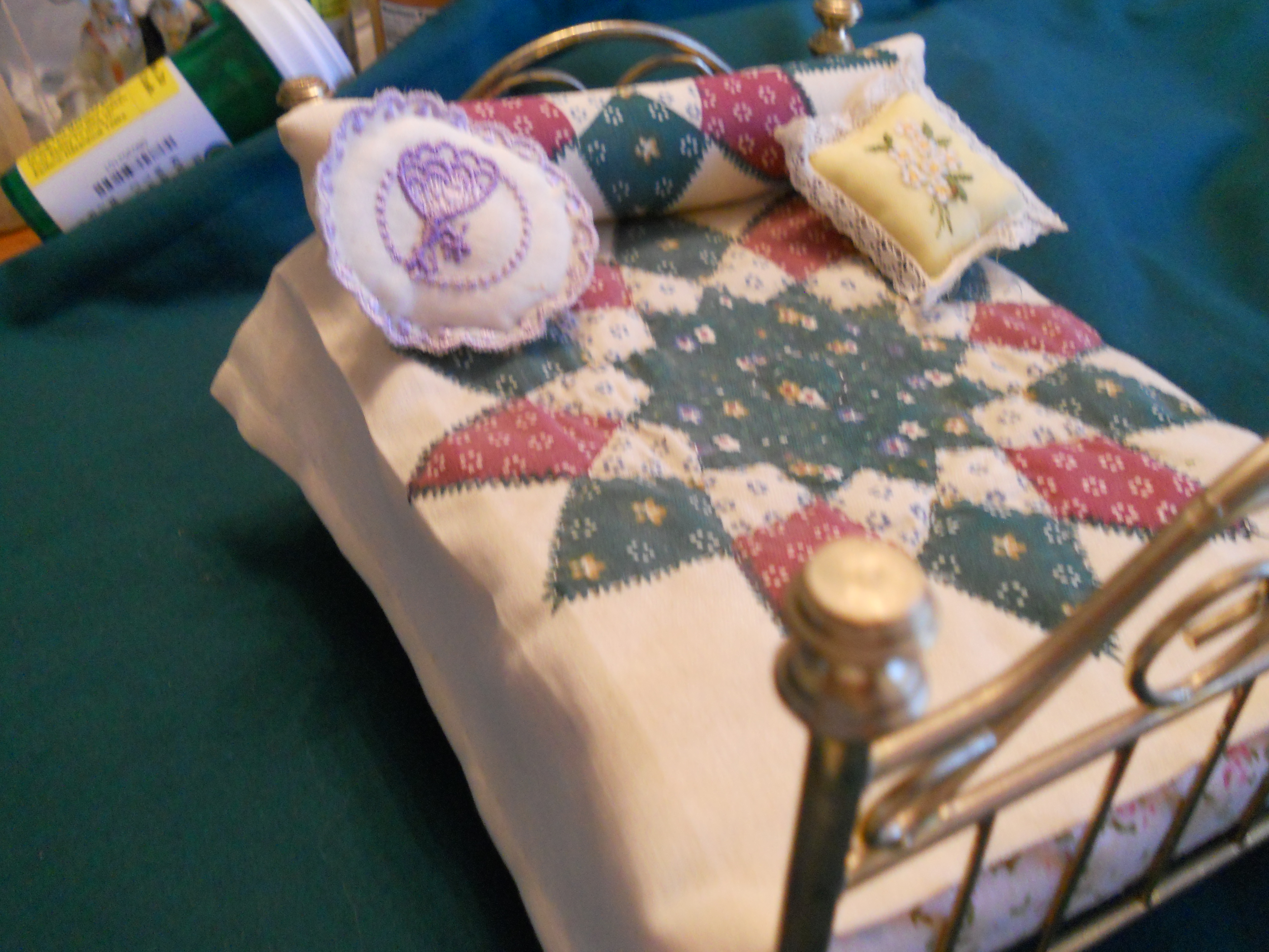 Doll House Brass Bed with bedding