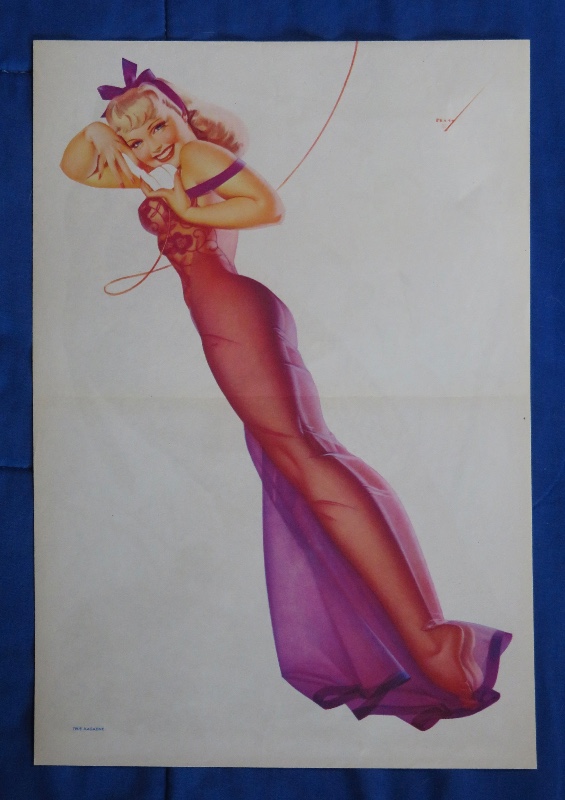 Original 1945 Sexy Blonde Pin Up Girl Wearing A Purple Nightgown While Talking On The Telephone By George Petty