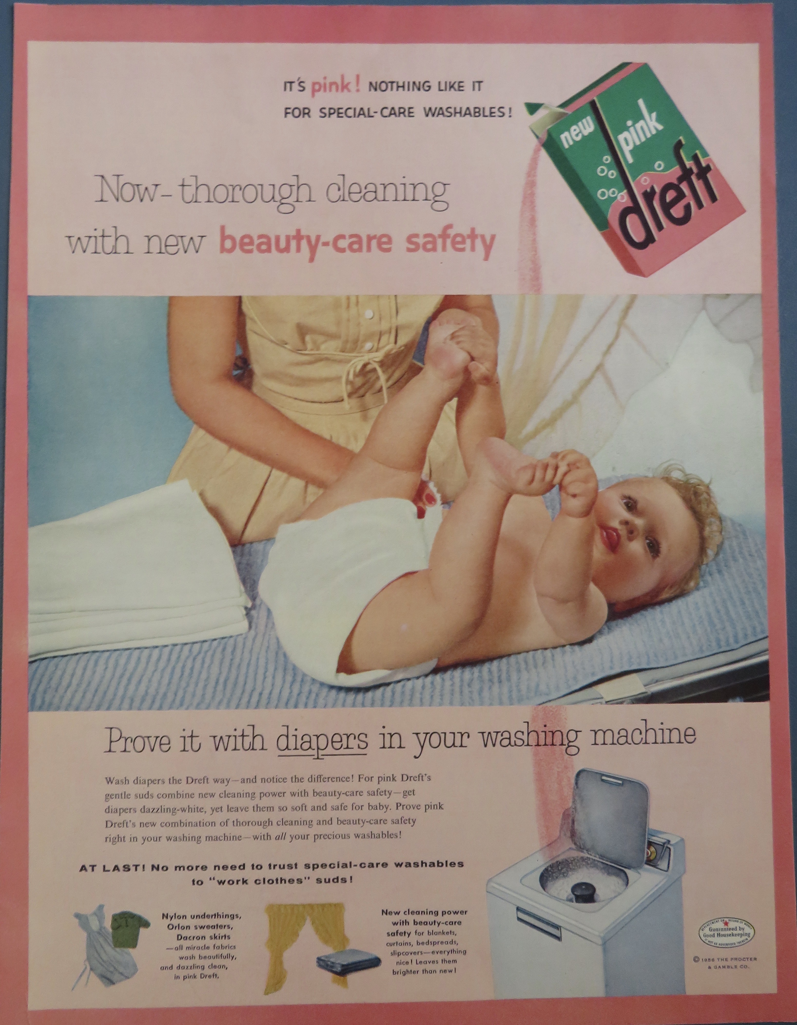 1956 Pink Dreft with Baby Laying On Table