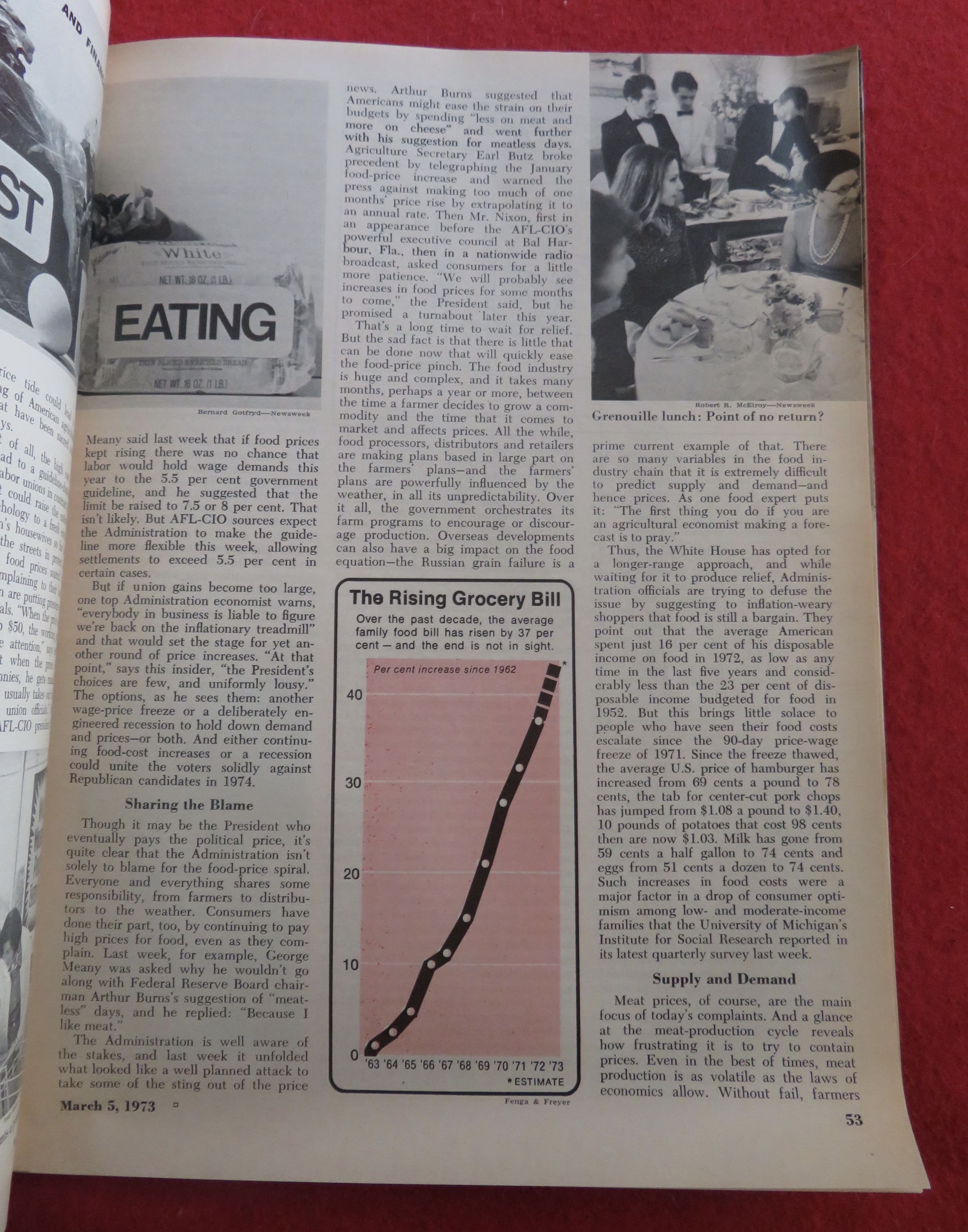 Newsweek Magazine March 5, 1973 High Cost Of Eating