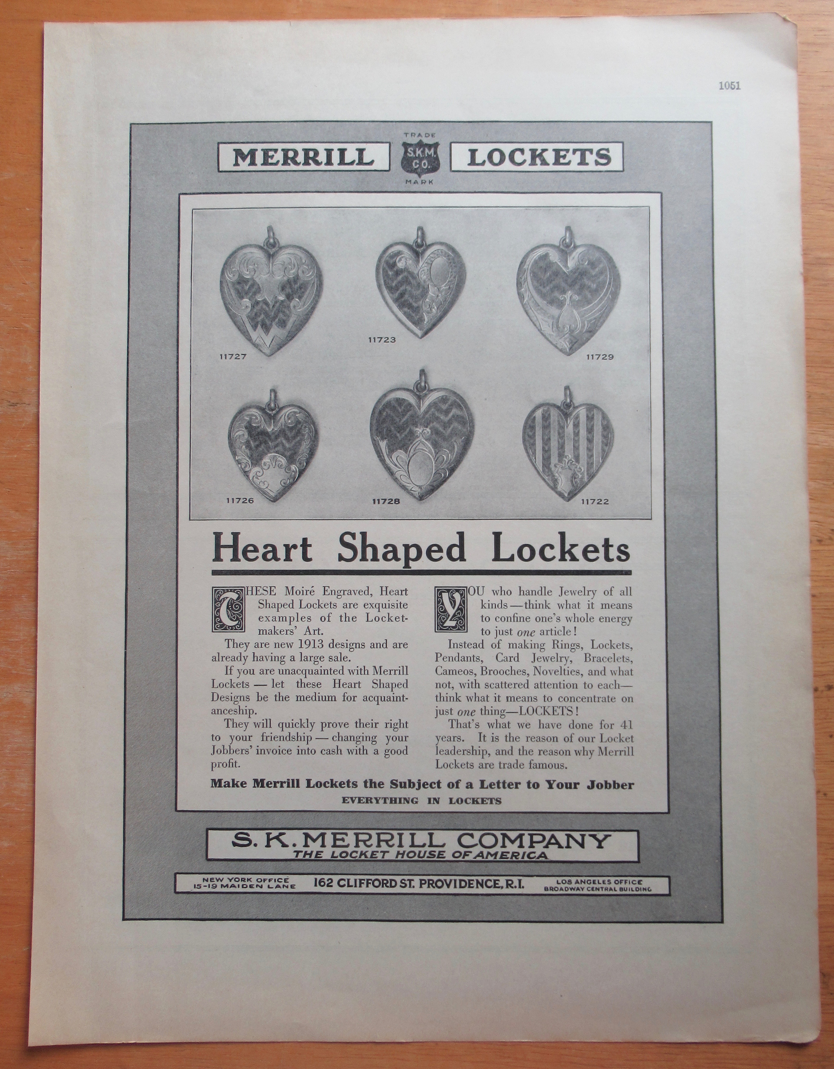 1913 Merrill Lockets with Heart Shaped Lockets