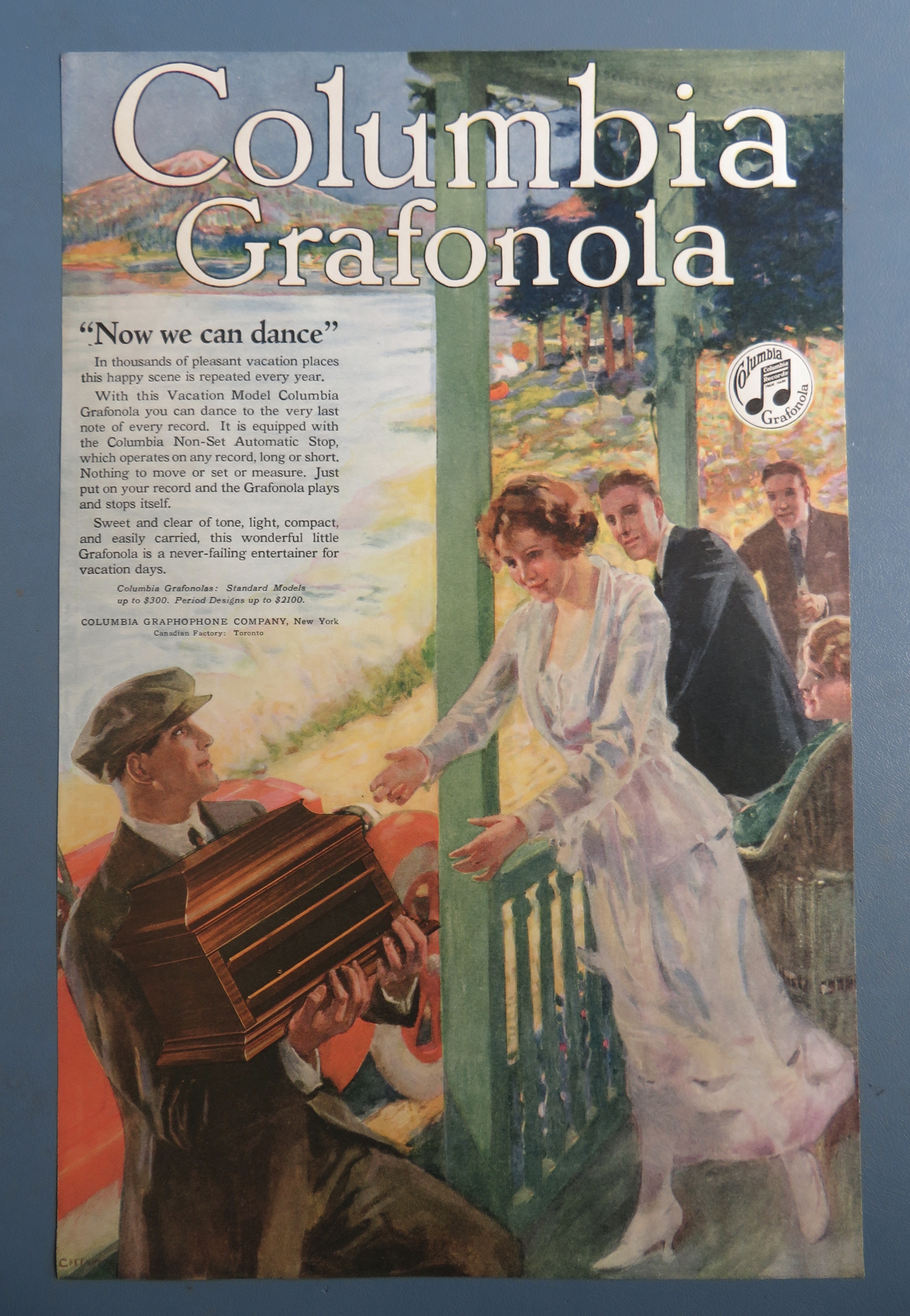 1920 Columbia Grafonola with Woman Reaching