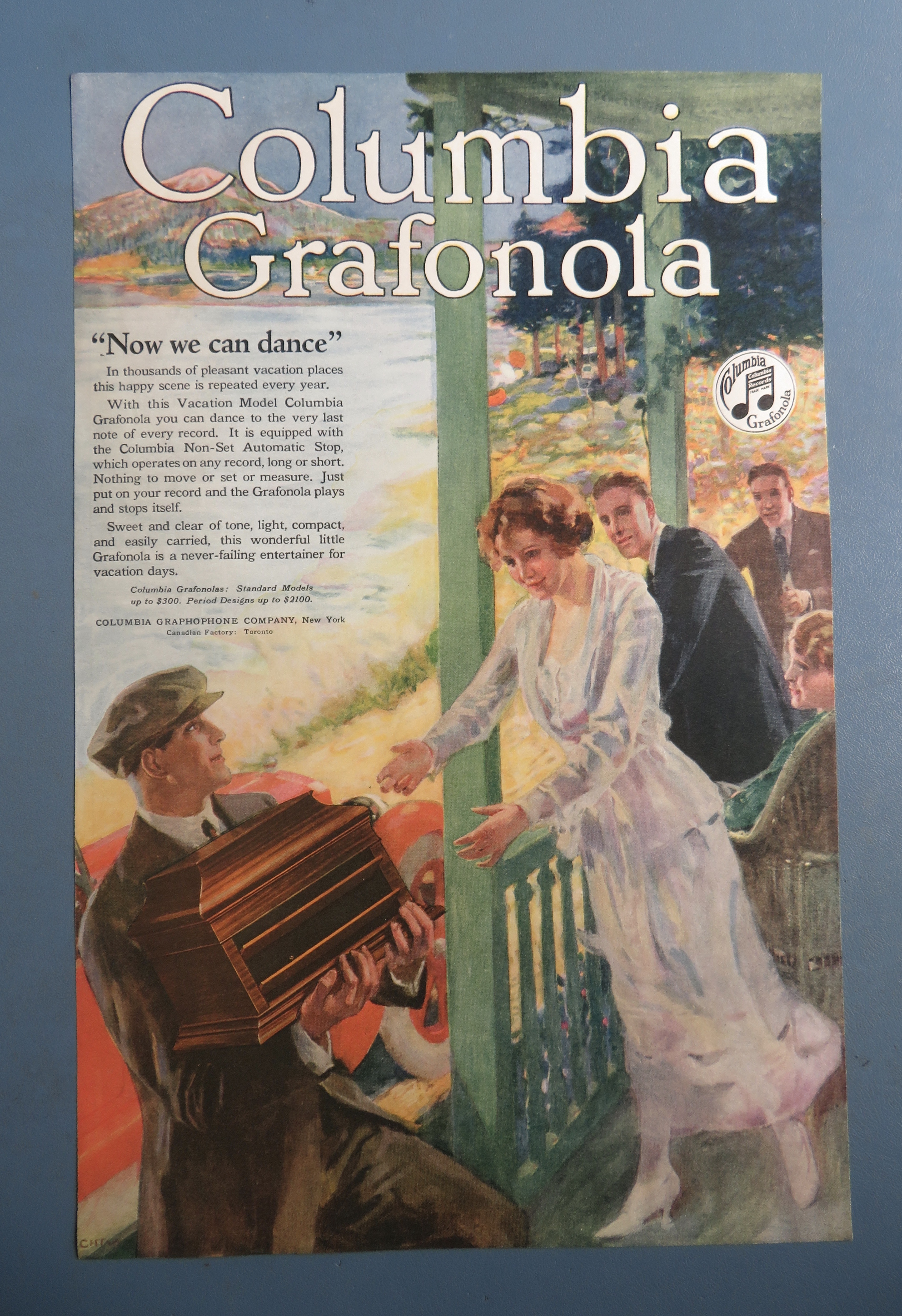 1920 Columbia Grafonola with Woman Reaching