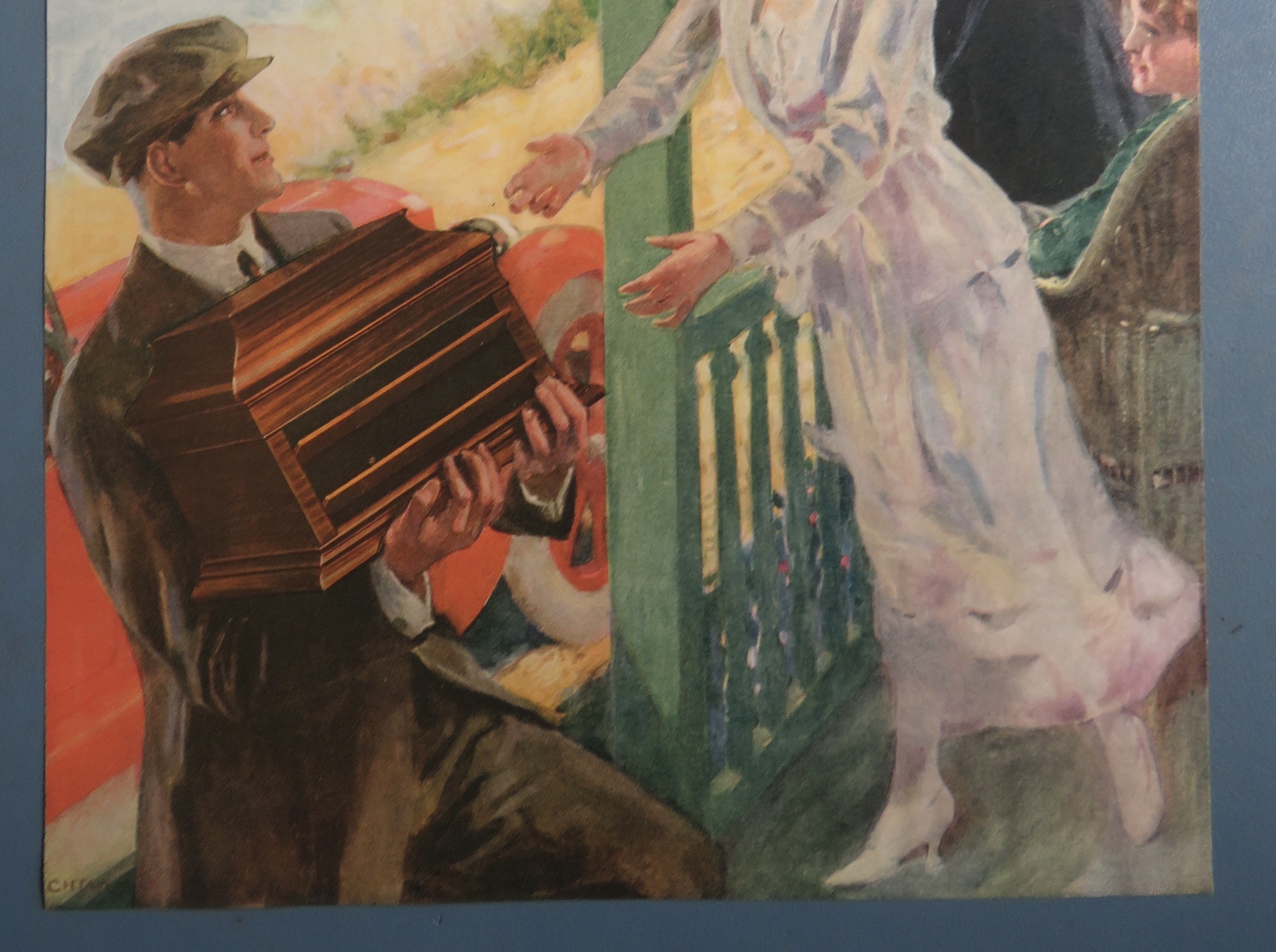 1920 Columbia Grafonola with Woman Reaching