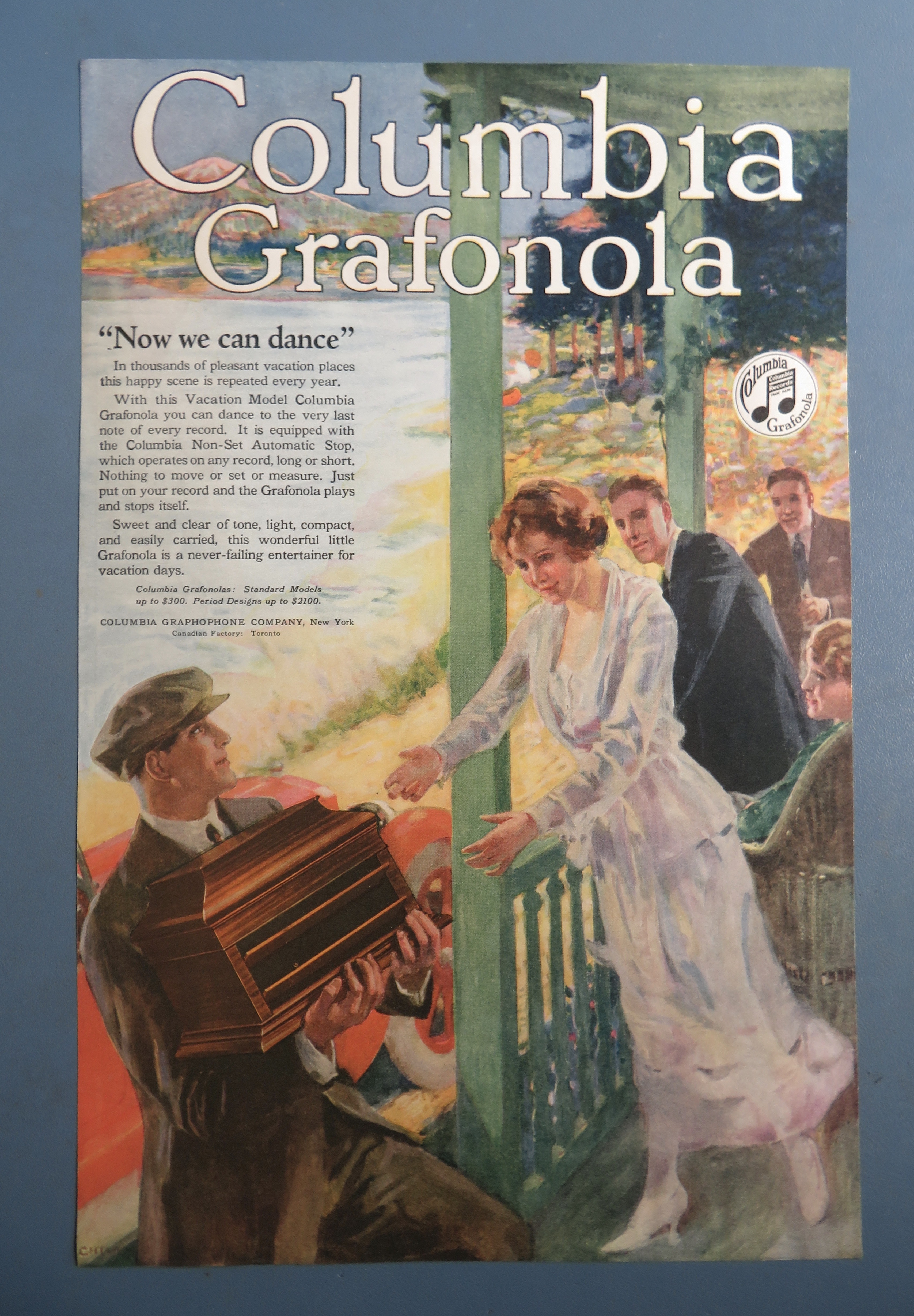 1920 Columbia Grafonola with Woman Reaching