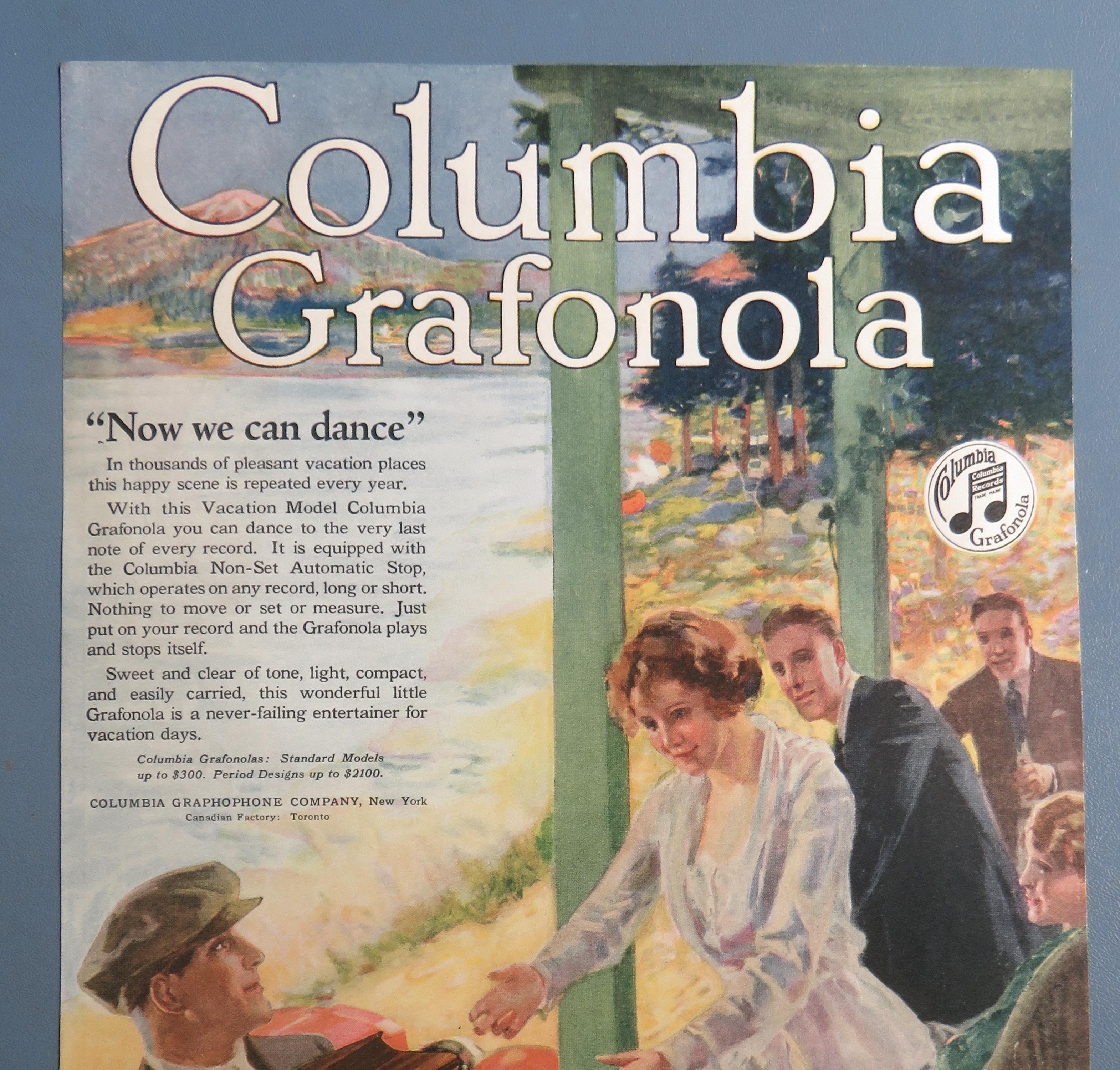 1920 Columbia Grafonola with Woman Reaching