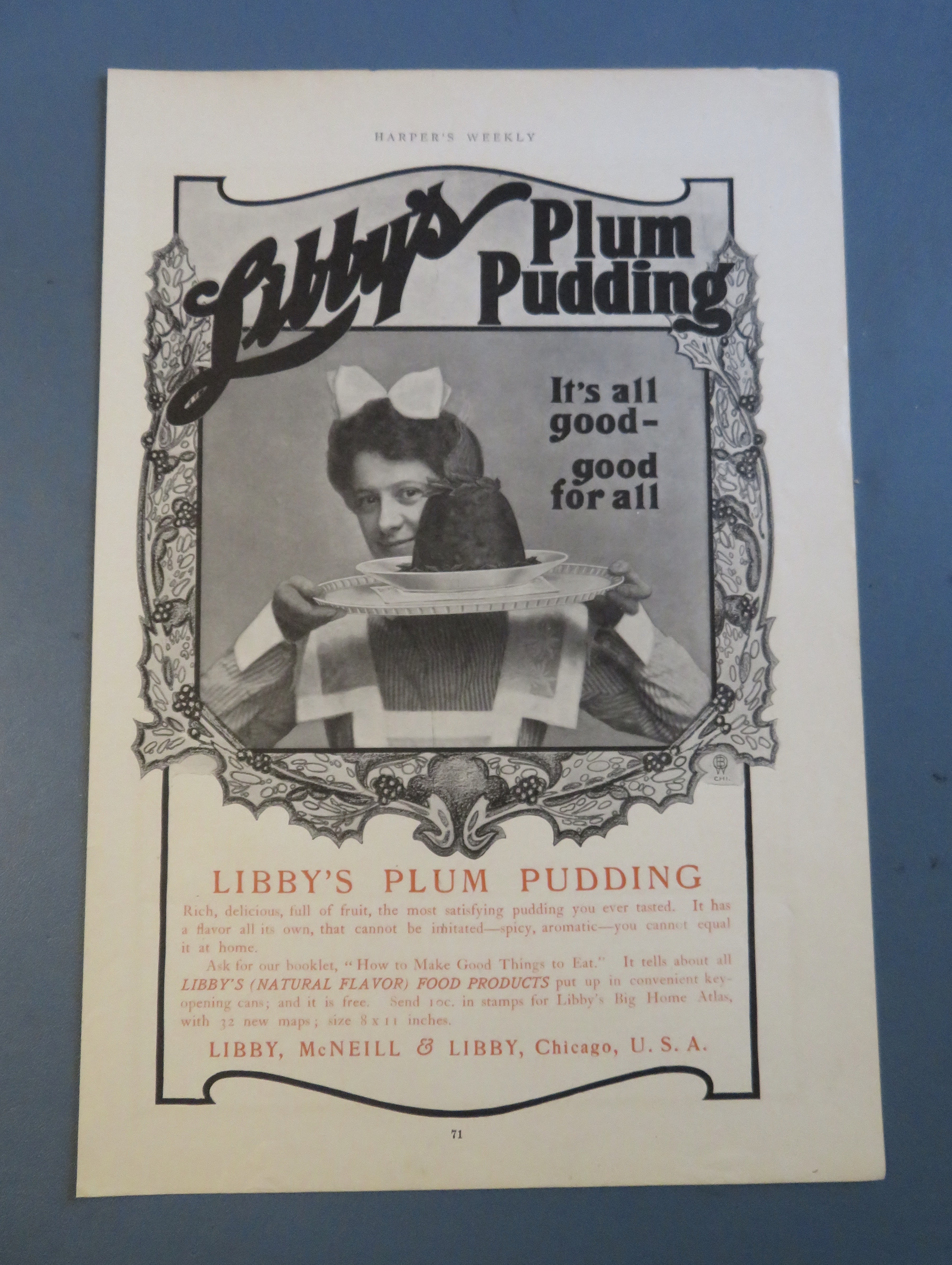 1908 Libby's Plum Pudding with Woman Holding Tray