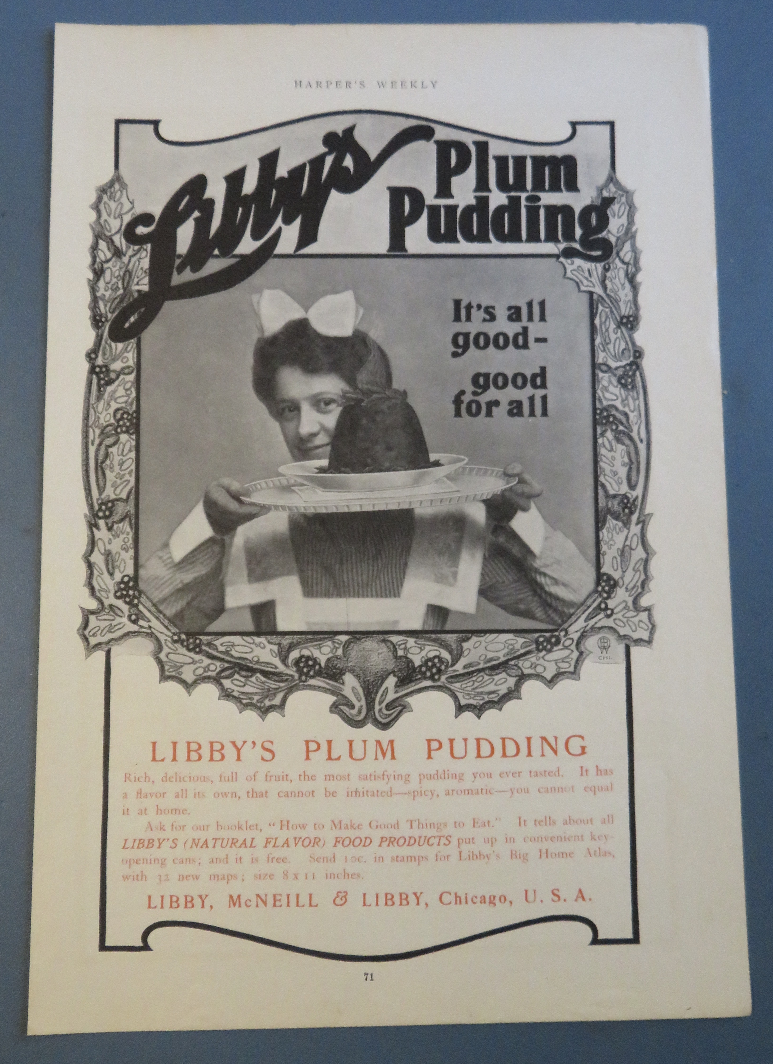 1908 Libby's Plum Pudding with Woman Holding Tray