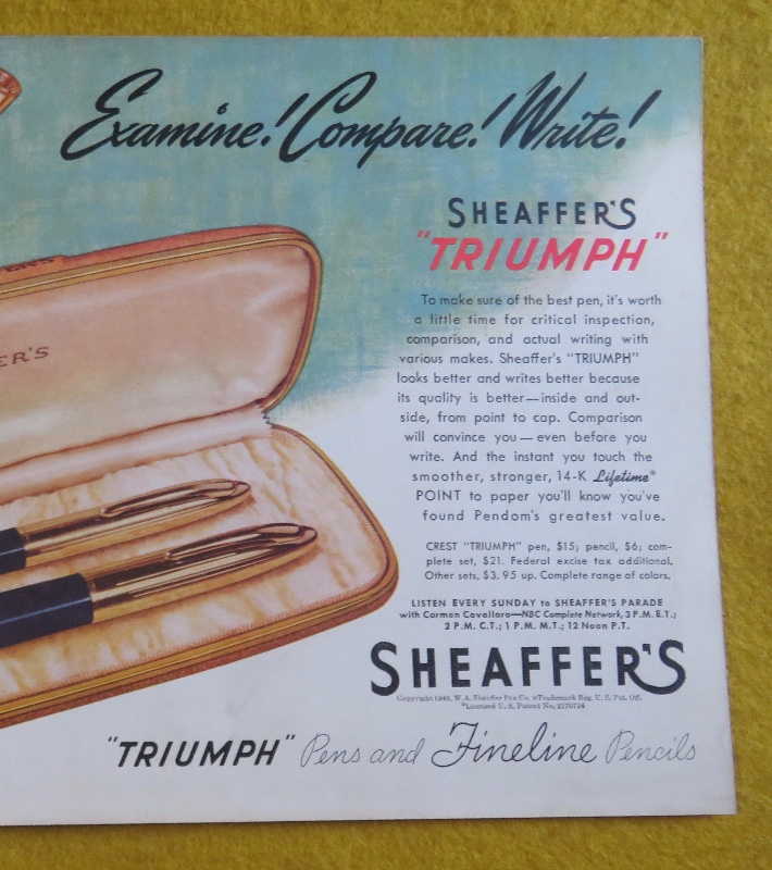 1946 Sheaffer Pens With Sheaffer's Triumph Pen & Pencil