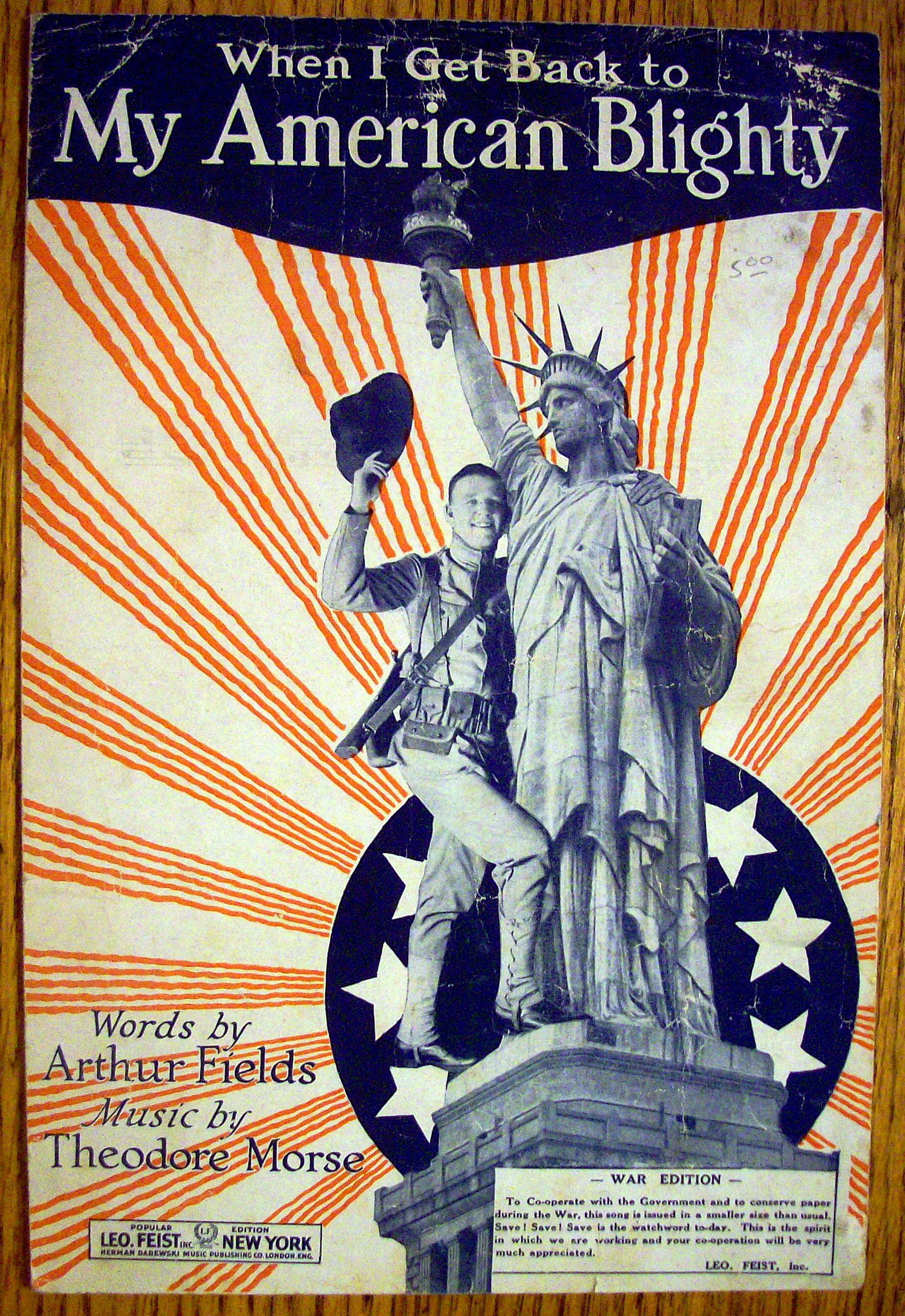 Sheet Music For 1918 My American Blighty