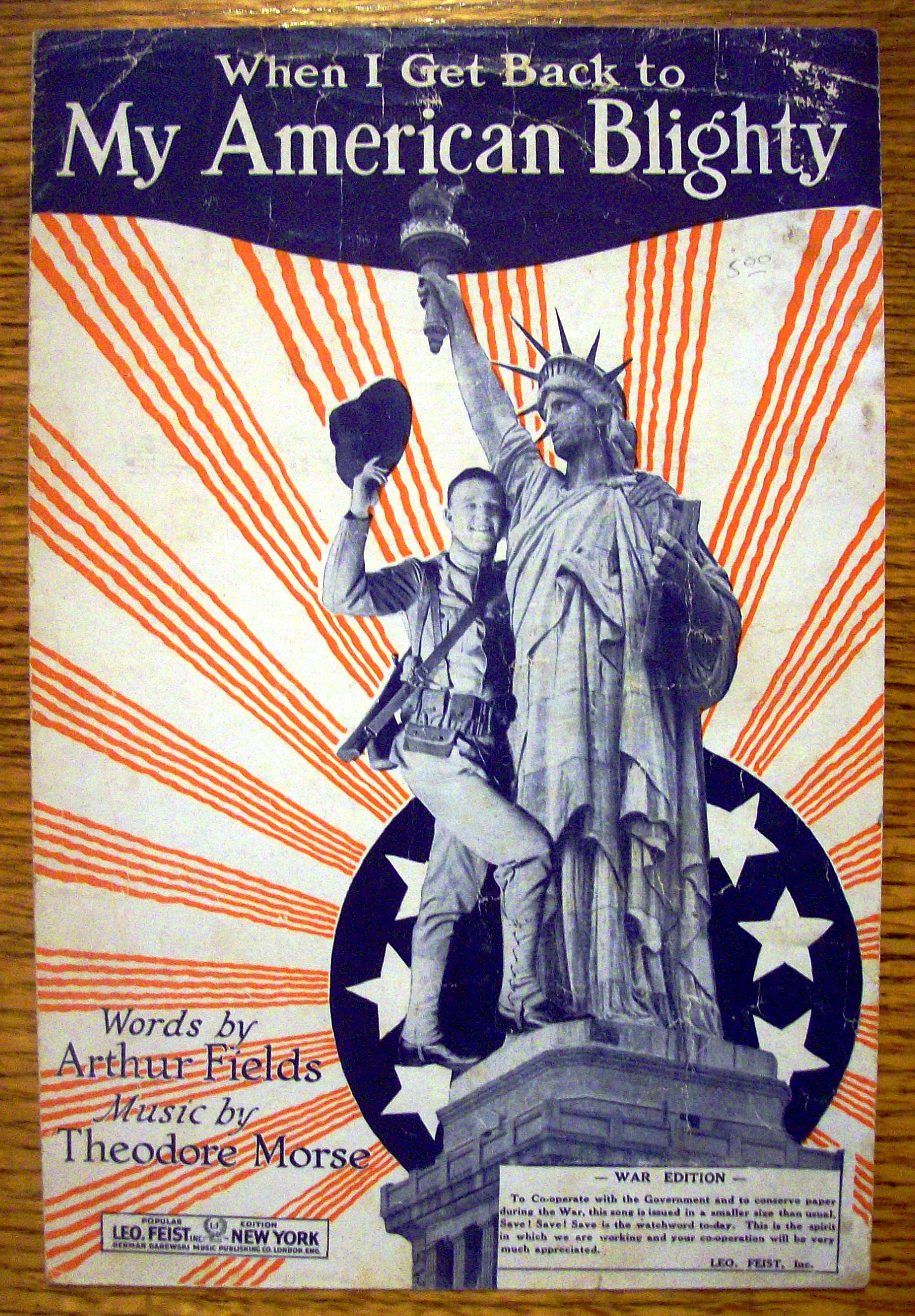Sheet Music For 1918 My American Blighty