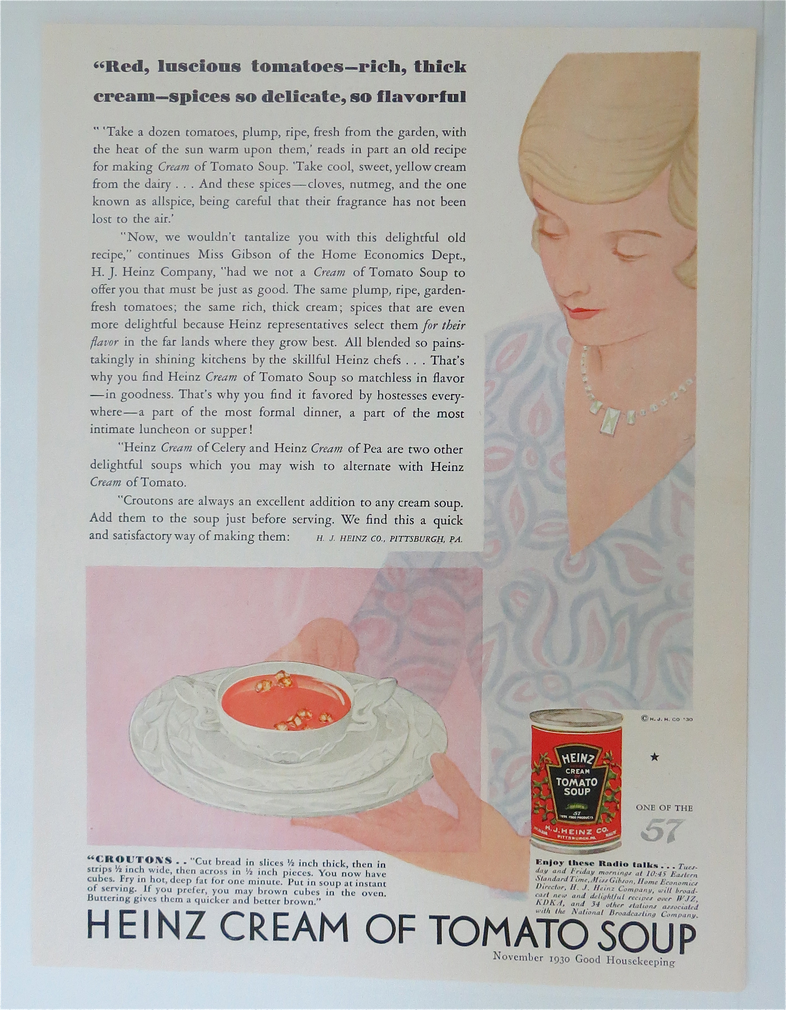 1930 Heinz Cream Of Tomato Soup w/ Woman & Bowl Of Soup