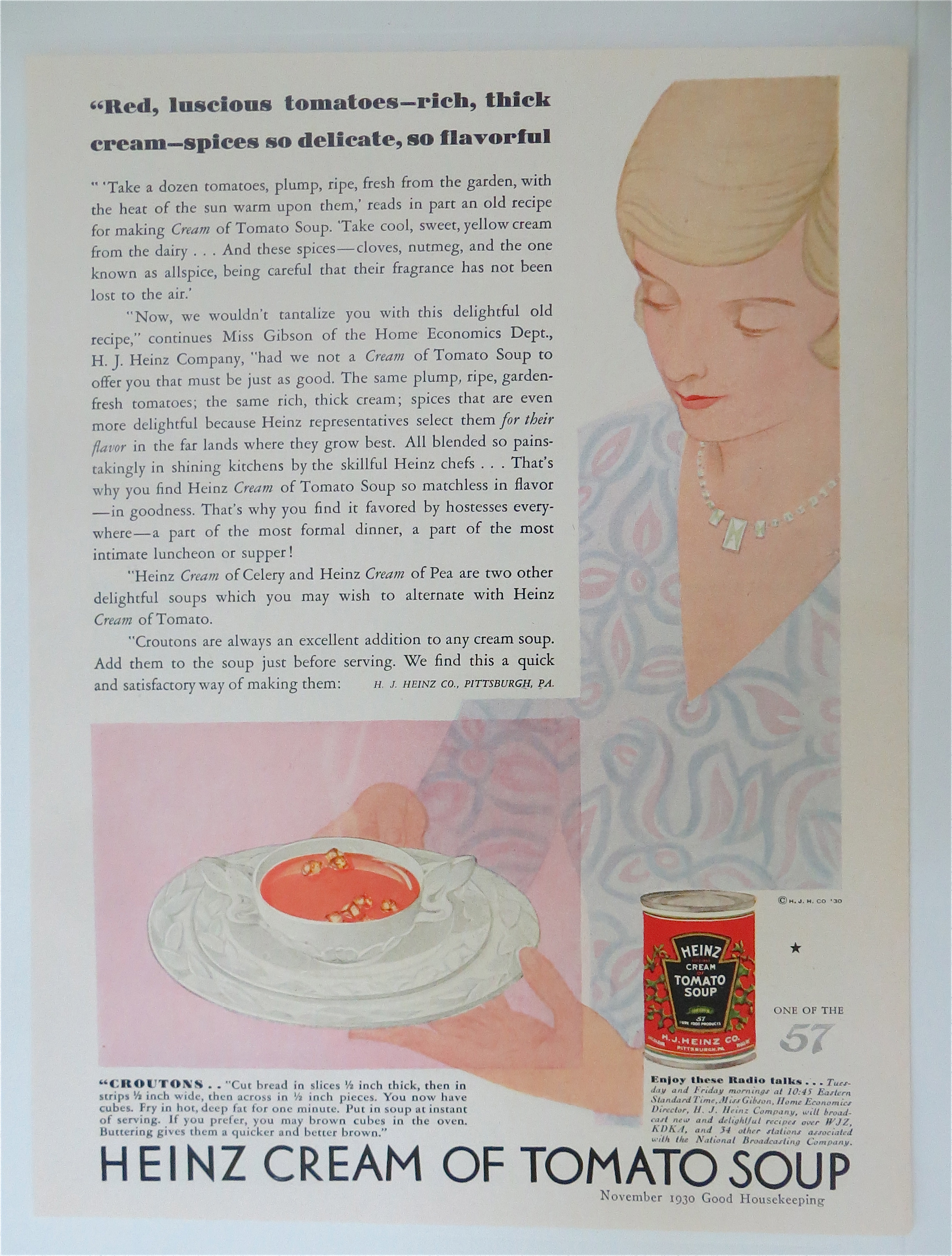 1930 Heinz Cream Of Tomato Soup w/ Woman & Bowl Of Soup