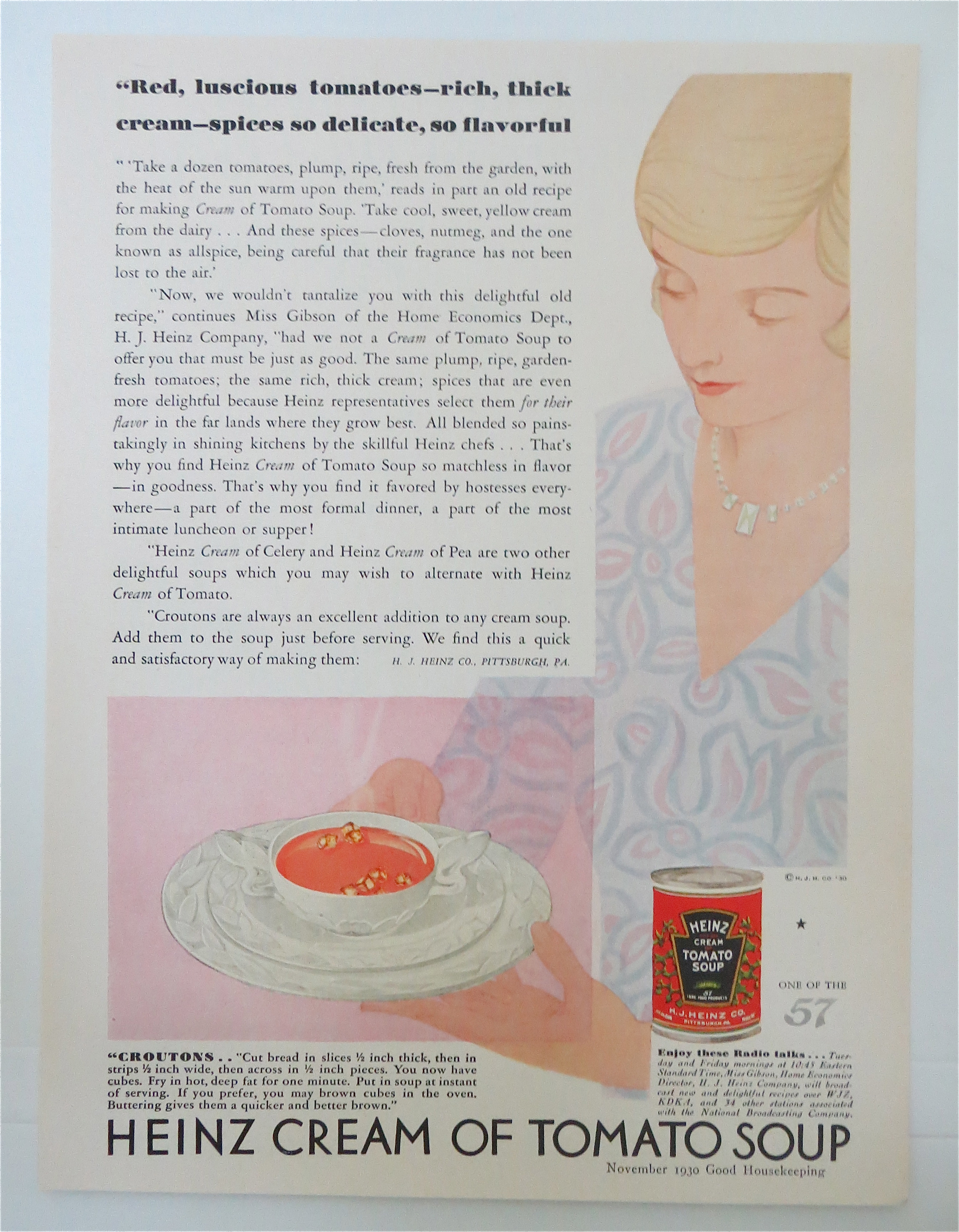 1930 Heinz Cream Of Tomato Soup w/ Woman & Bowl Of Soup