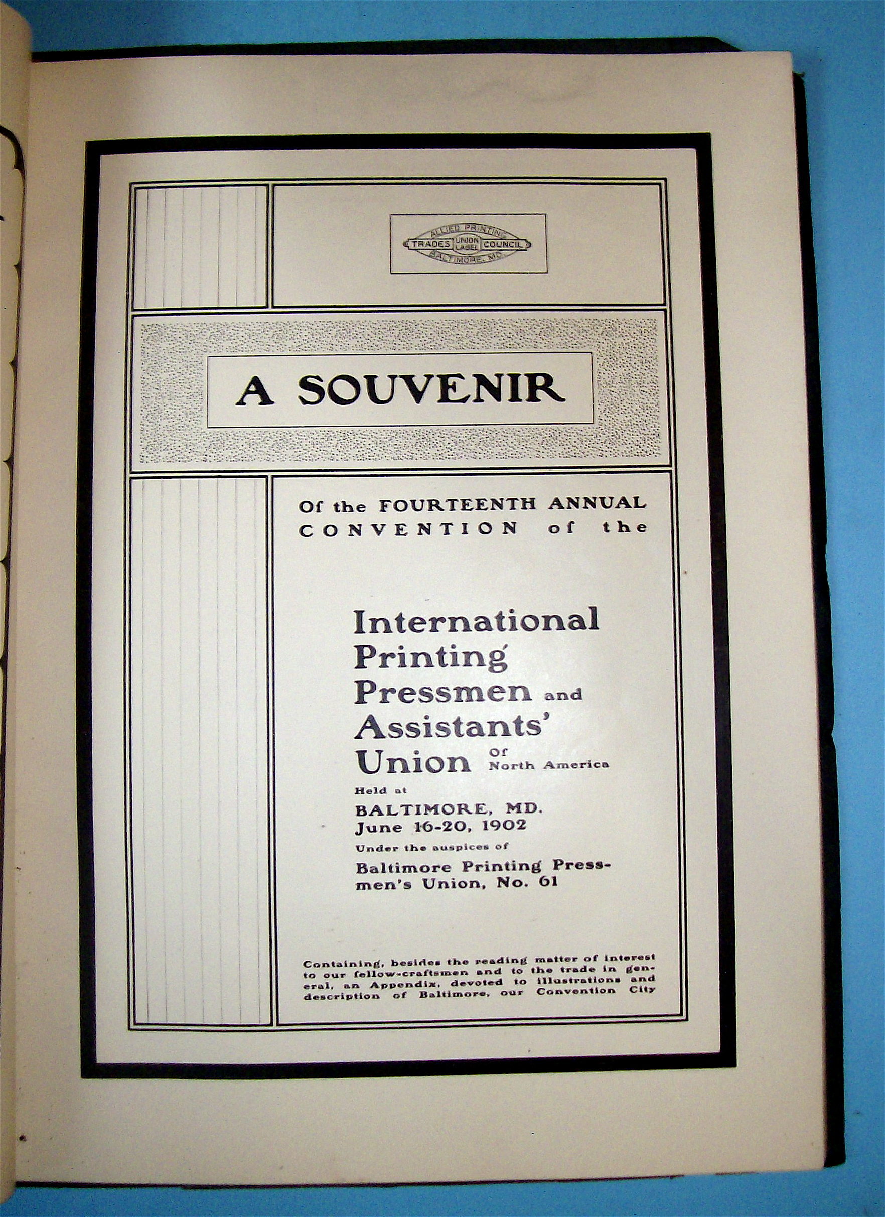 Baltimore Maryland Union Convention Book 1902