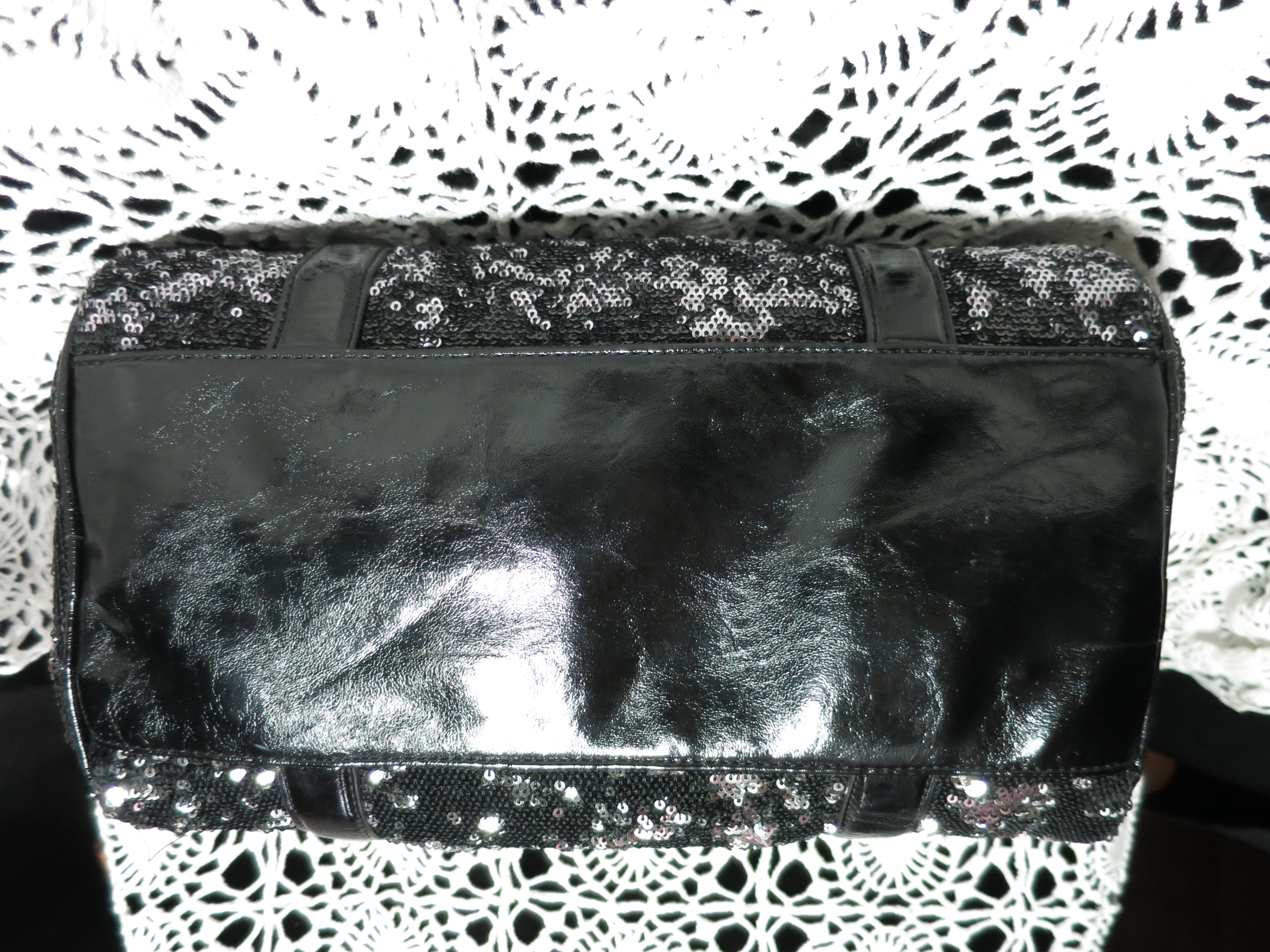Express Satchel Tote Bag Black and Silver Sequins