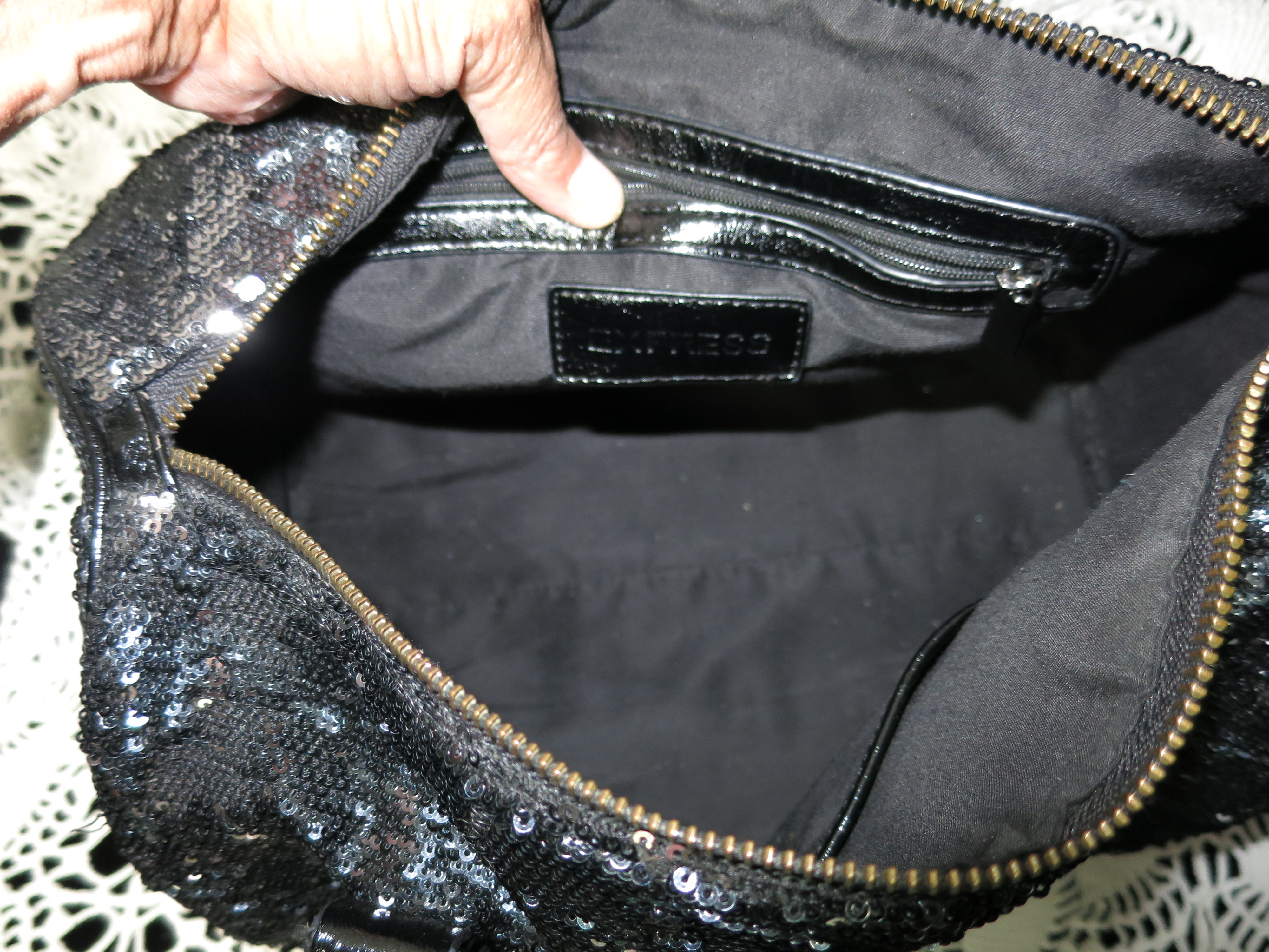 Express Satchel Tote Bag Black and Silver Sequins