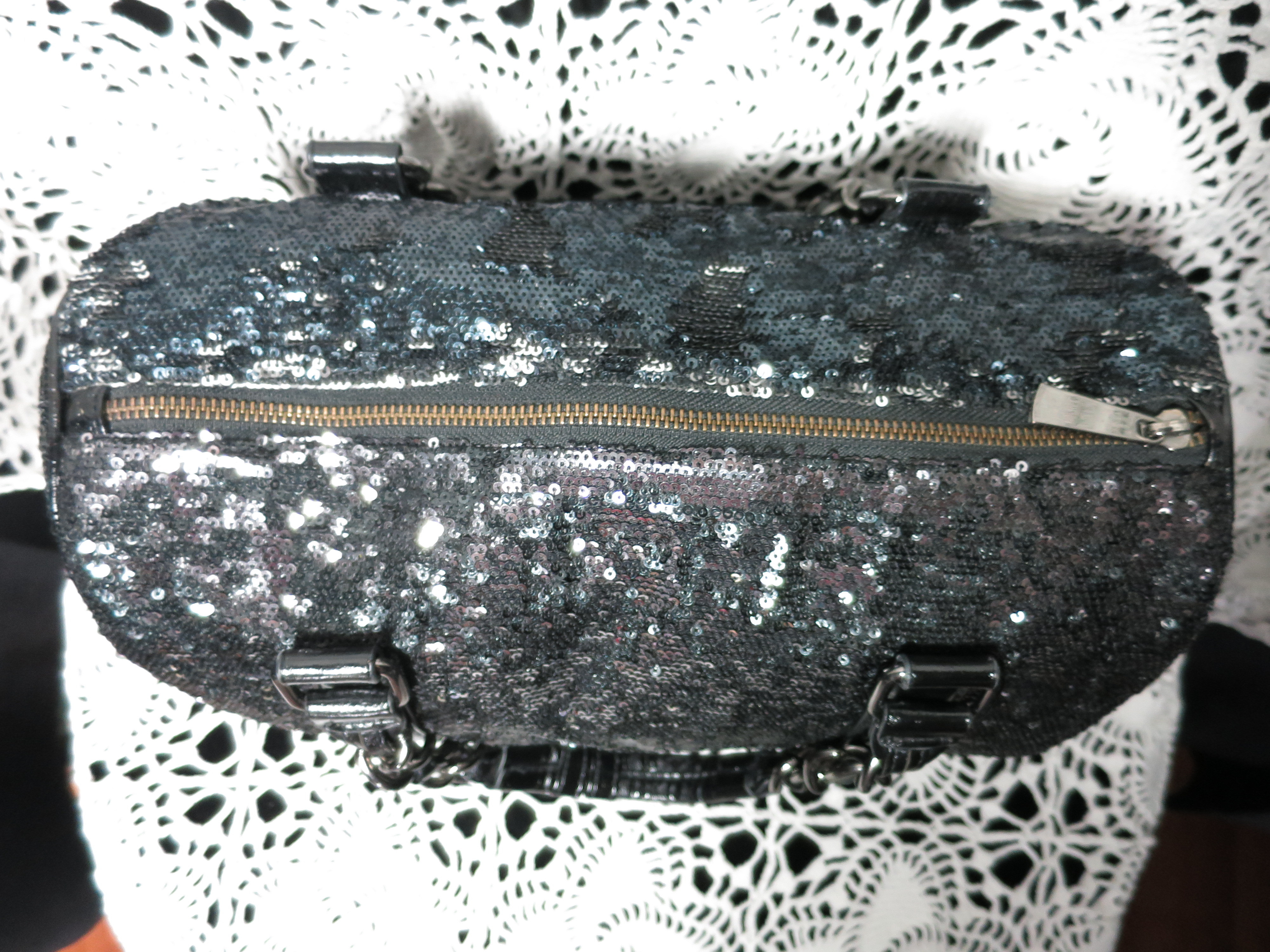 Express Satchel Tote Bag Black and Silver Sequins