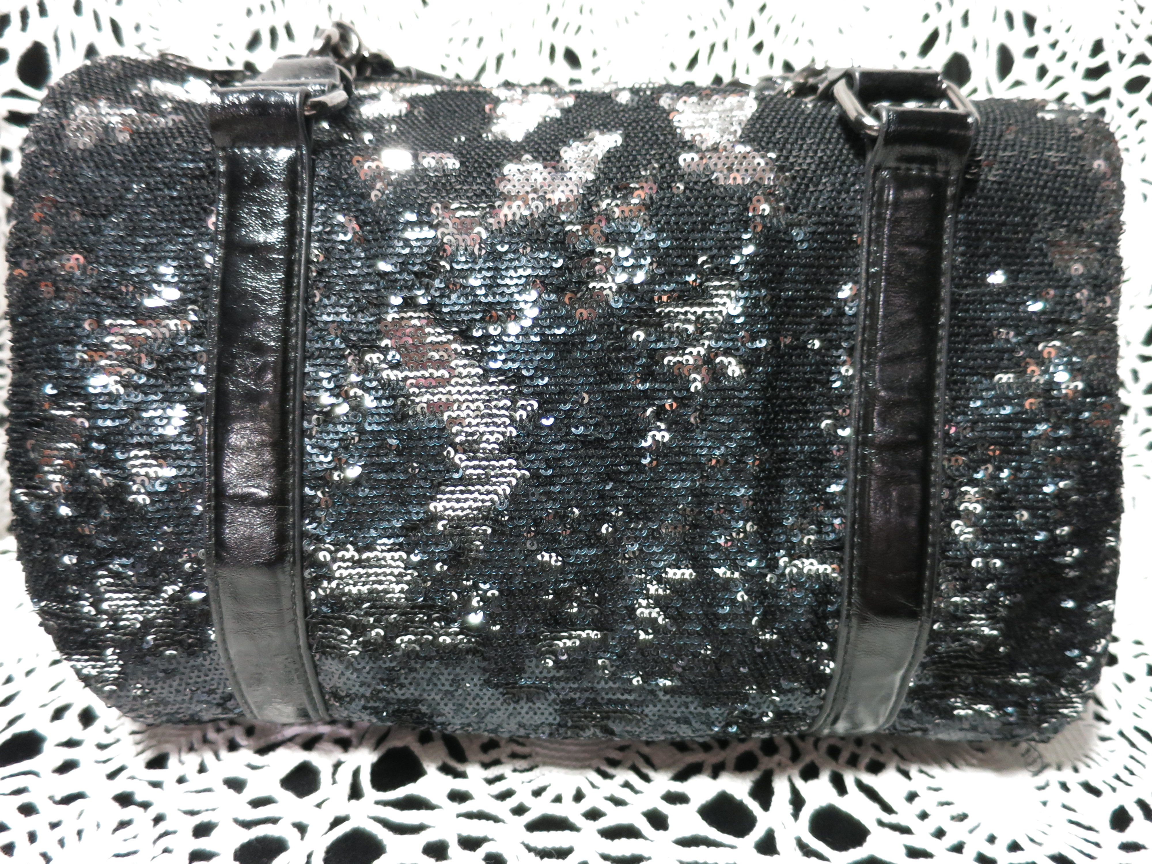 Express Satchel Tote Bag Black and Silver Sequins