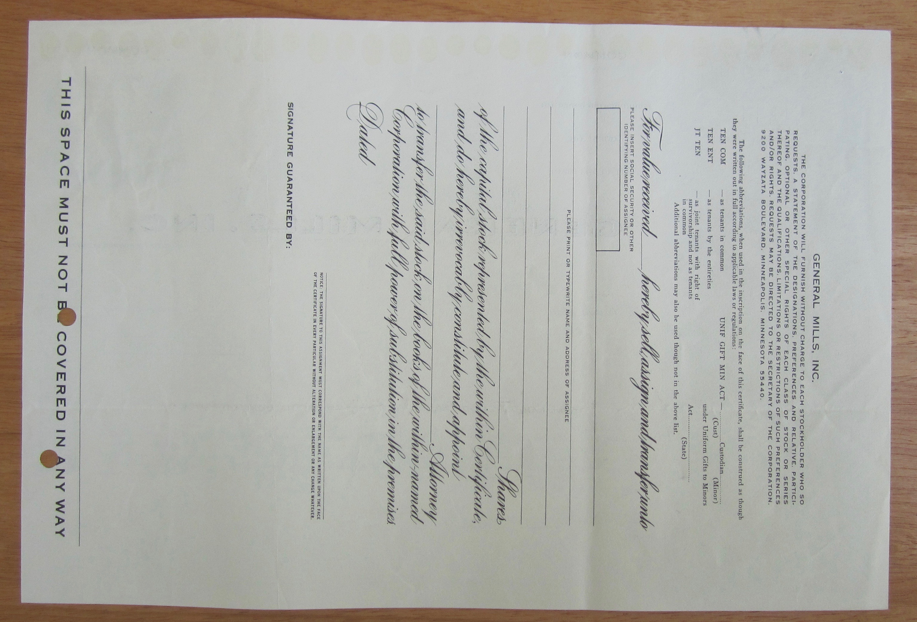 1975 General Mills Incorporated Stock Certificate