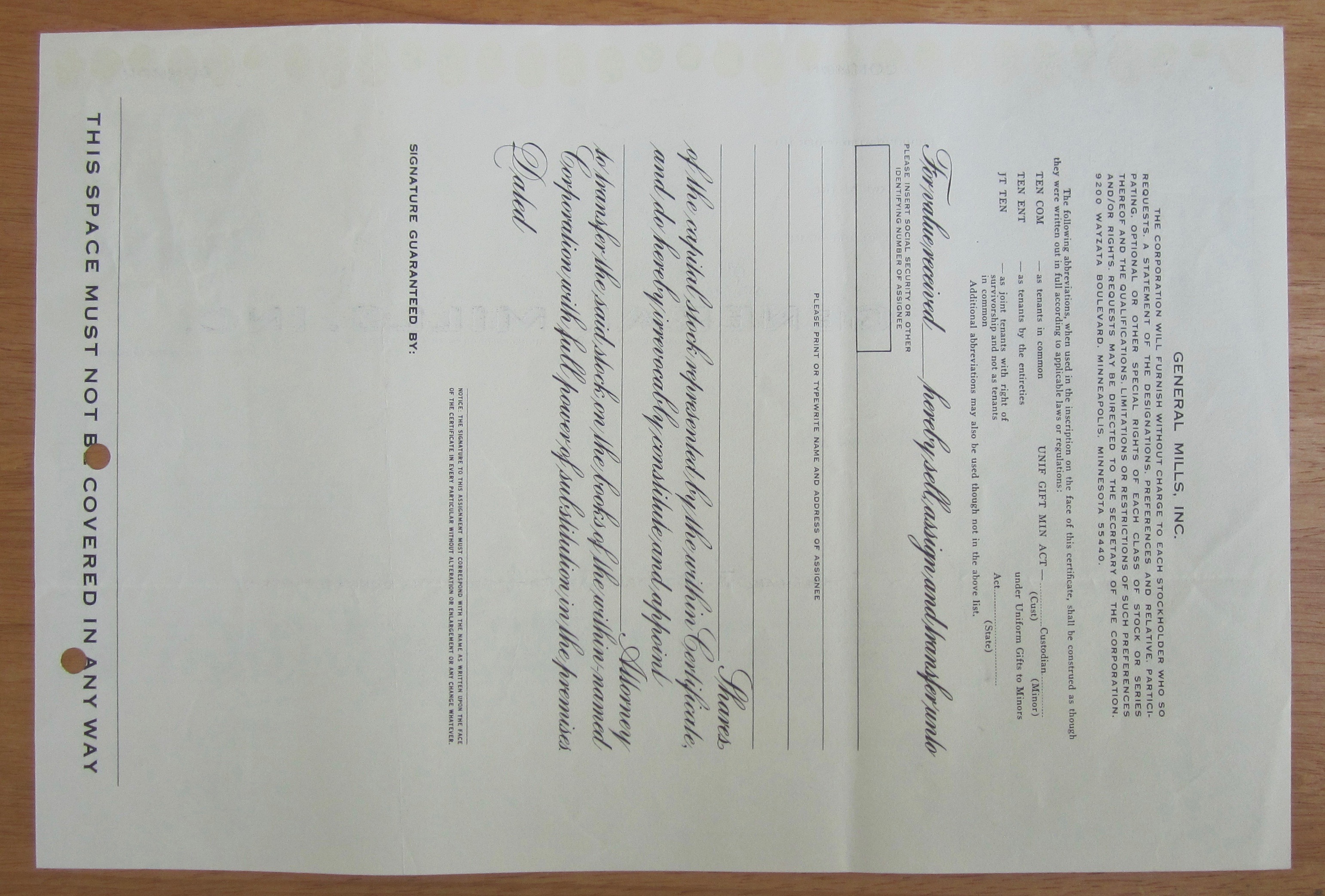 1975 General Mills Incorporated Stock Certificate