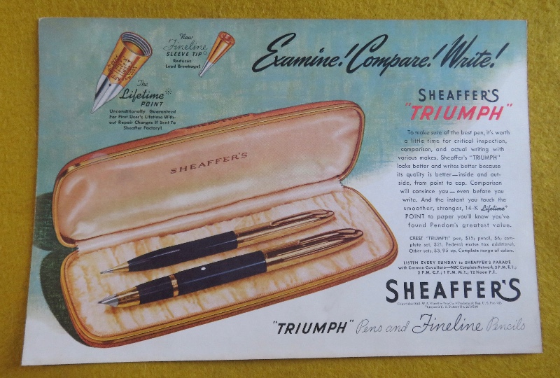 1946 Sheaffer Pens With Sheaffer's Triumph Pen & Pencil