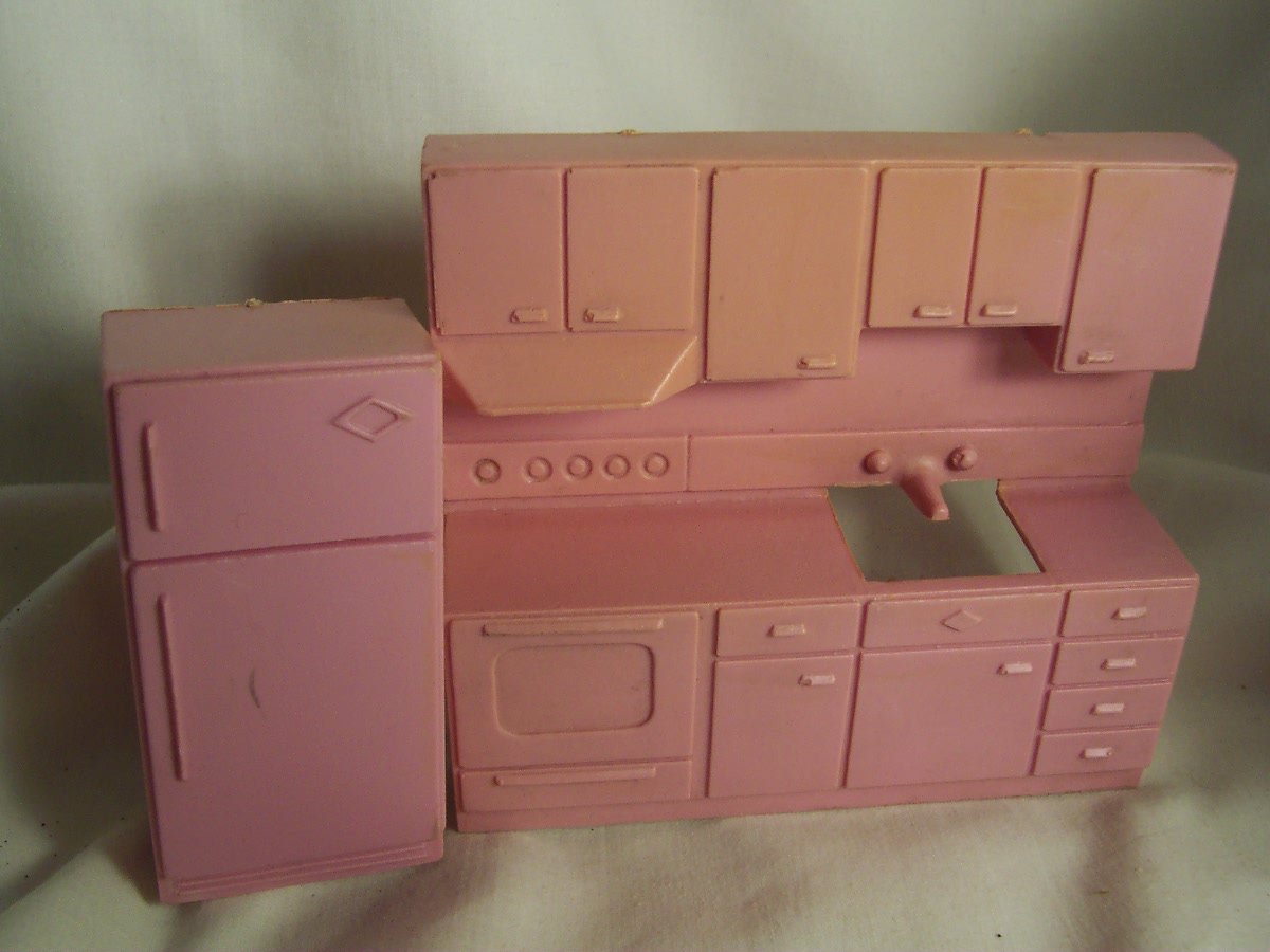 Dollhouse Kitchen Set Cupboards Stove Fridge