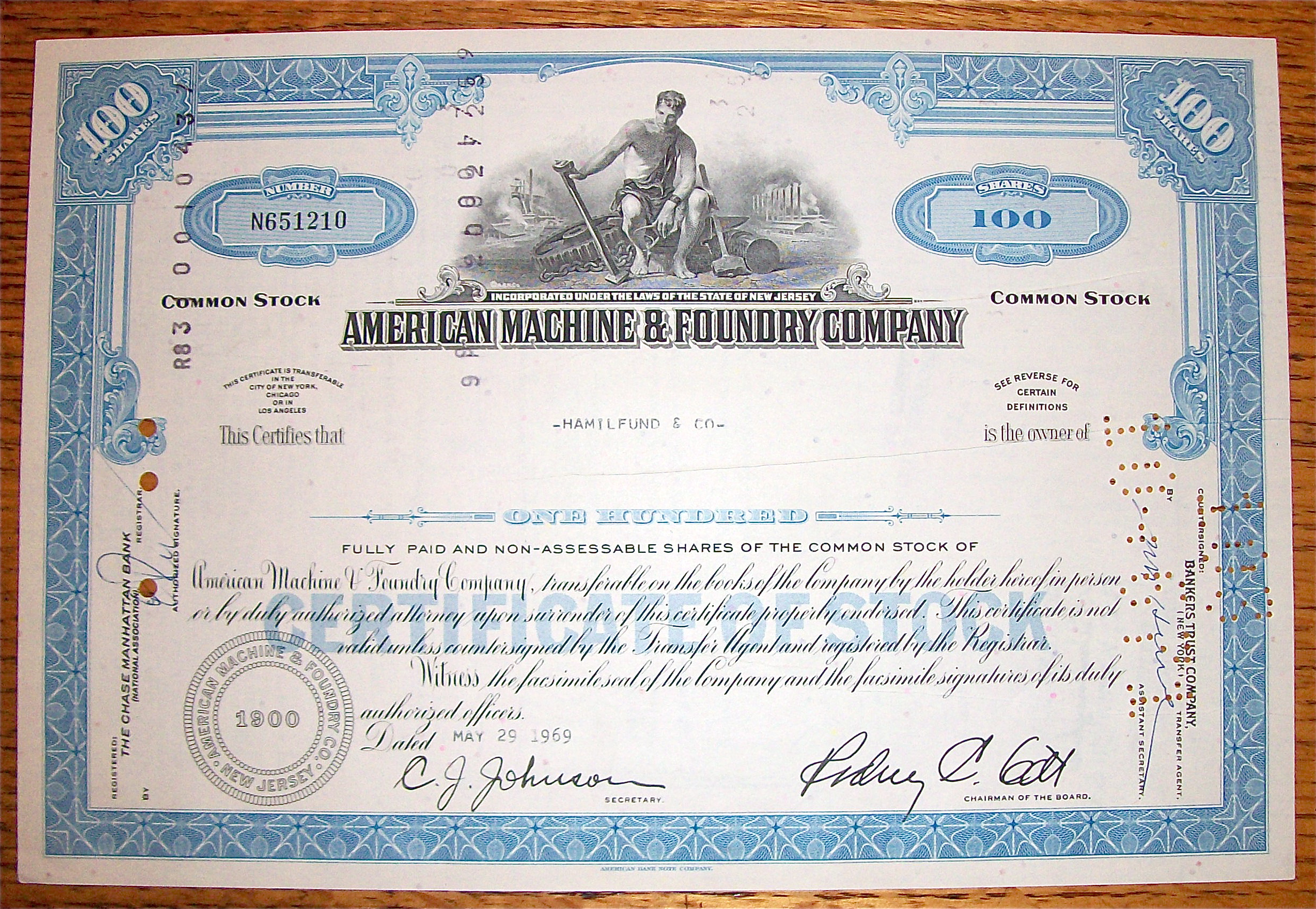 1969 American Machine & Foundry Company Stock
