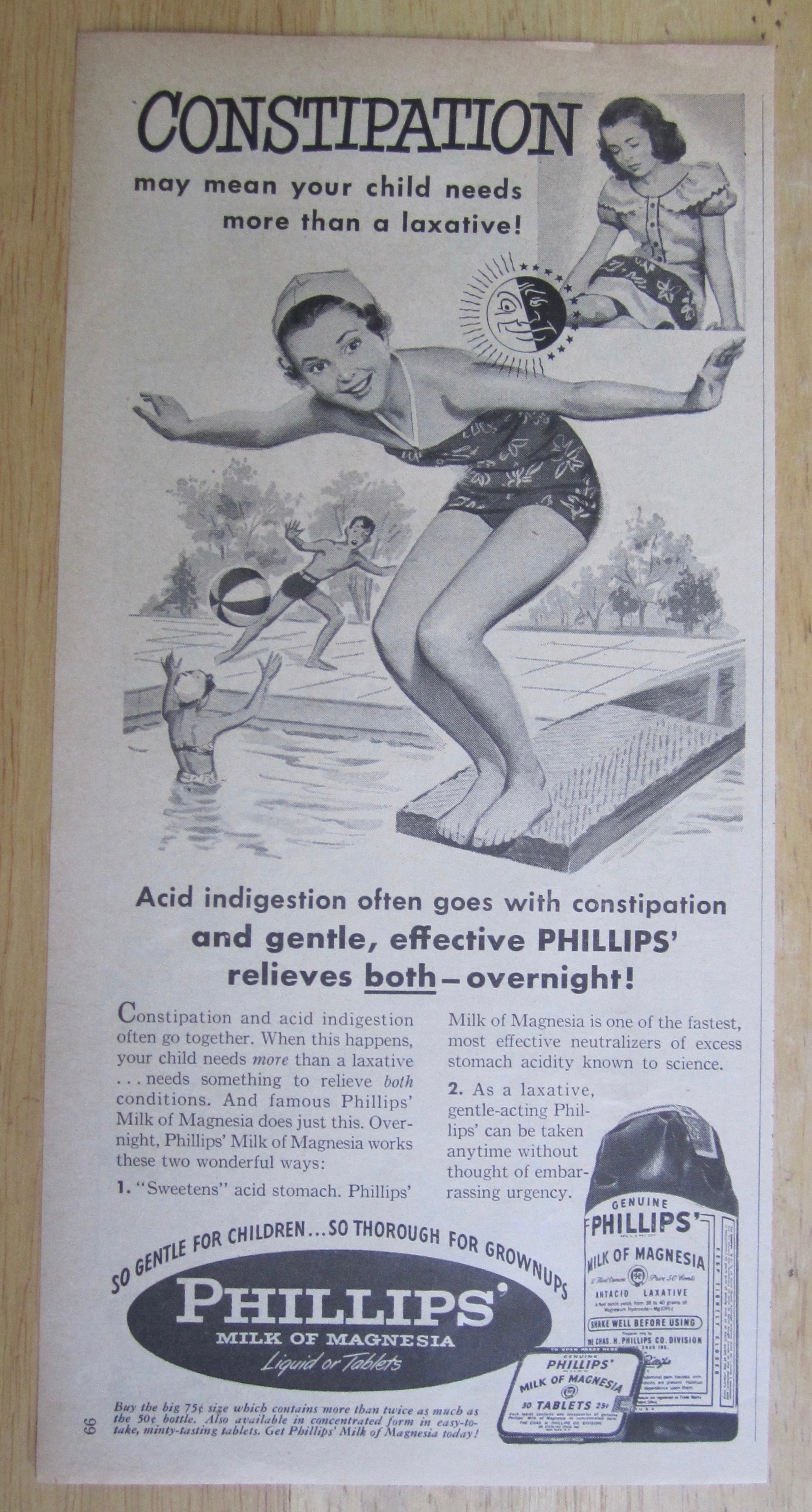 1950 Phillips Milk Of Magnesia with Girl Diving
