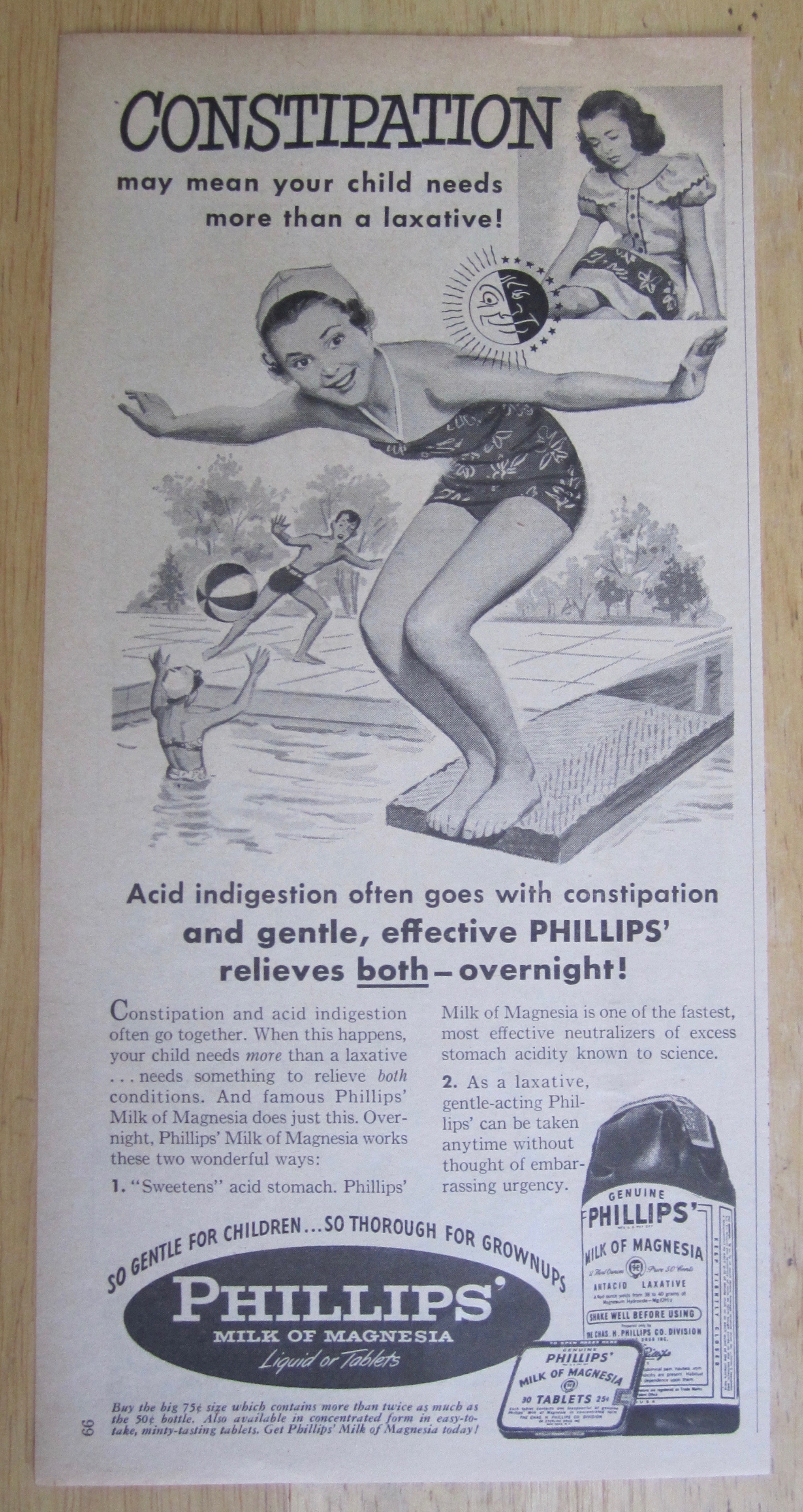 1950 Phillips Milk Of Magnesia with Girl Diving