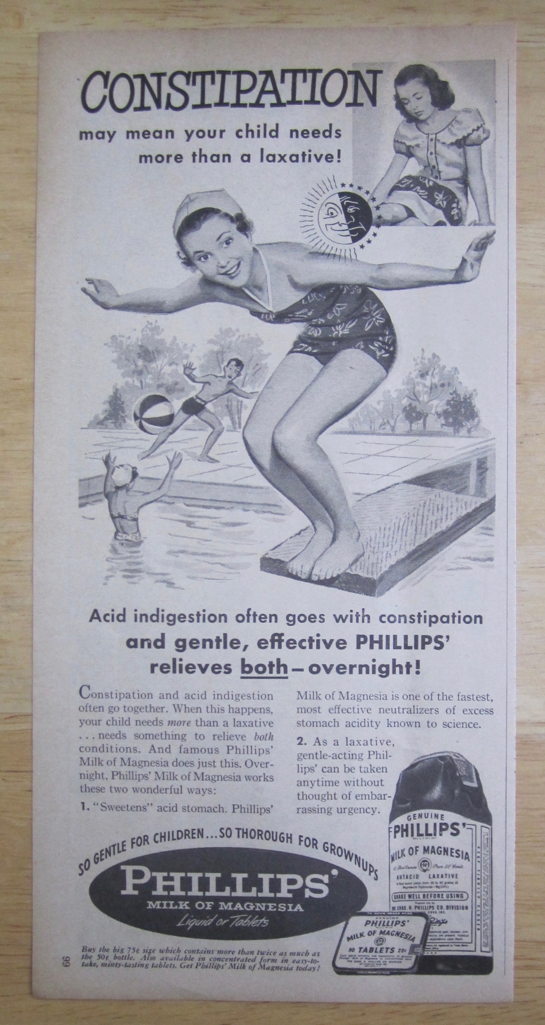 1950 Phillips Milk Of Magnesia with Girl Diving