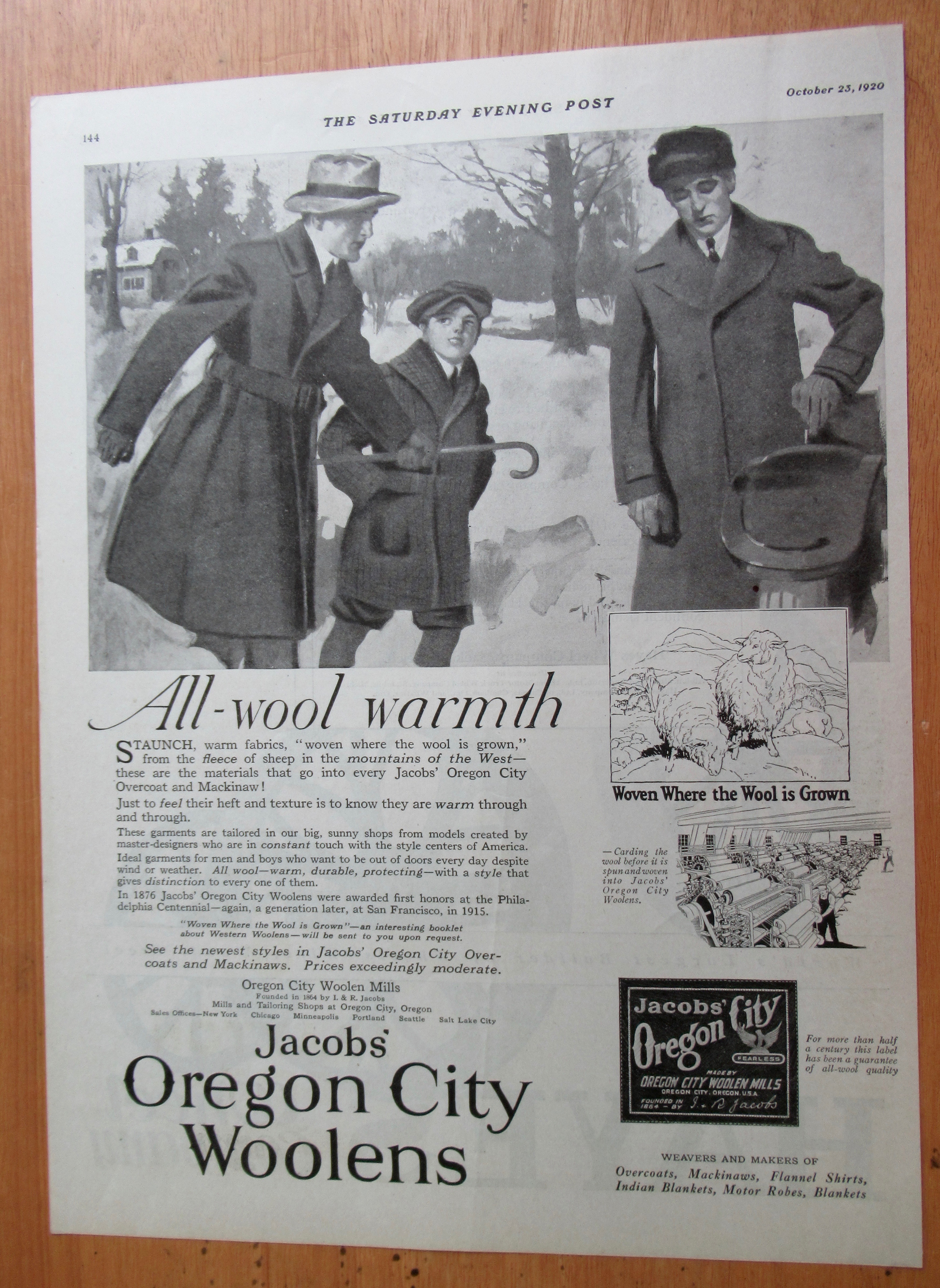 1920 Jacob's Oregon City Woolens with Men in Wool Coats