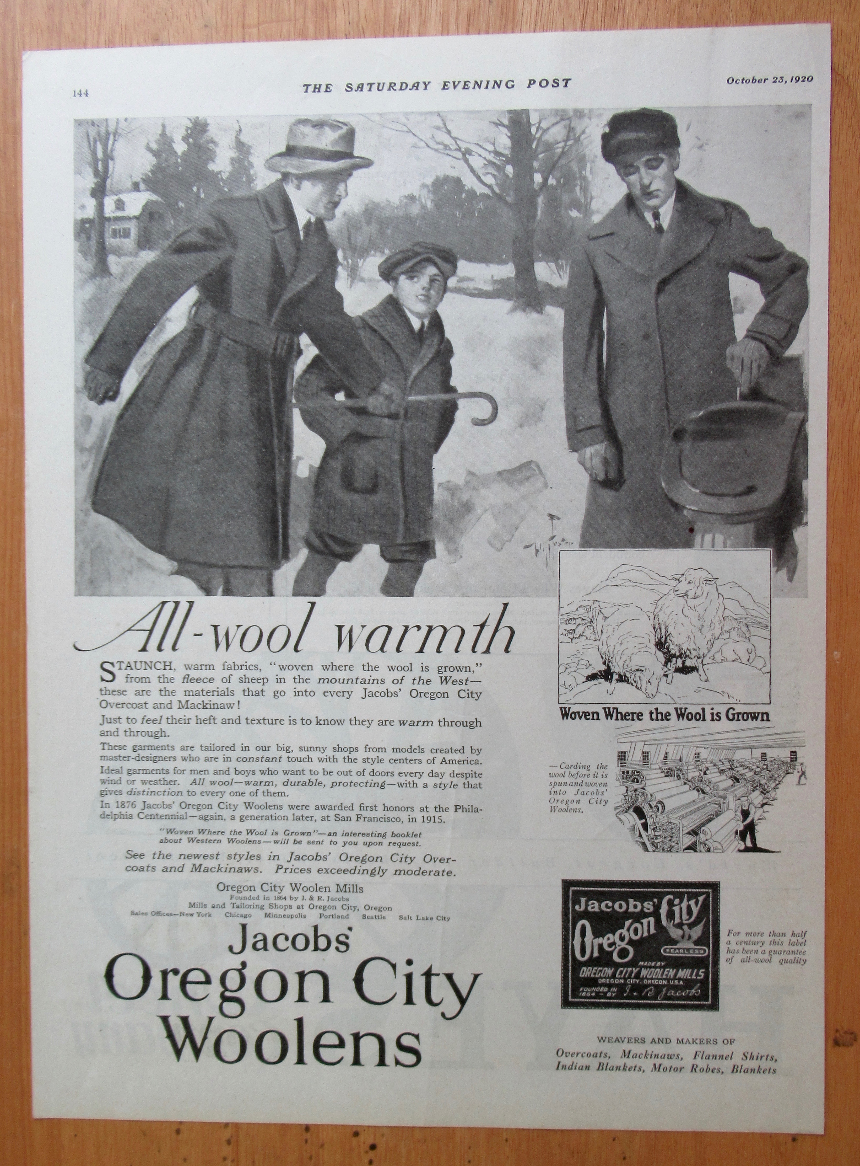 1920 Jacob's Oregon City Woolens with Men in Wool Coats