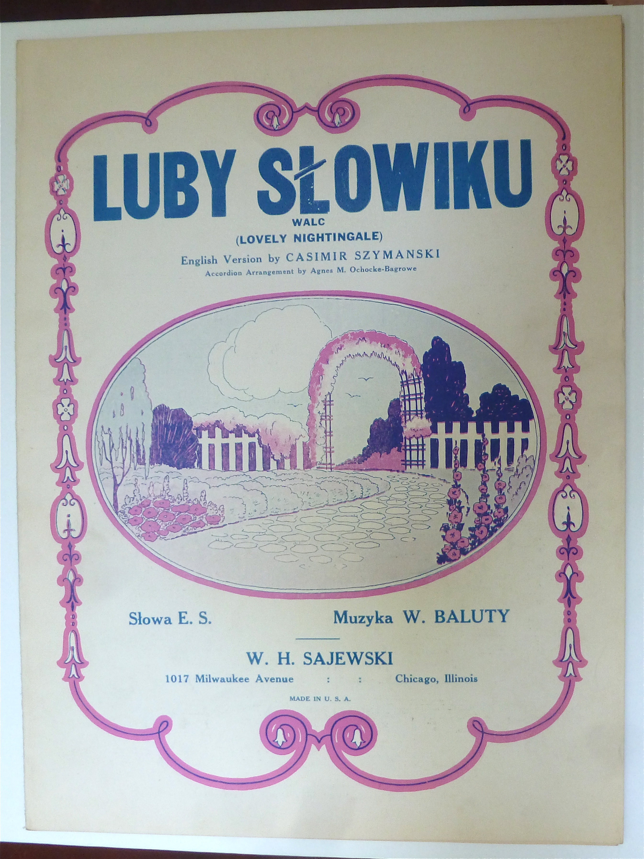 Sheet Music 1923 Luby Slowiku Walc (Lovely Nightingale)