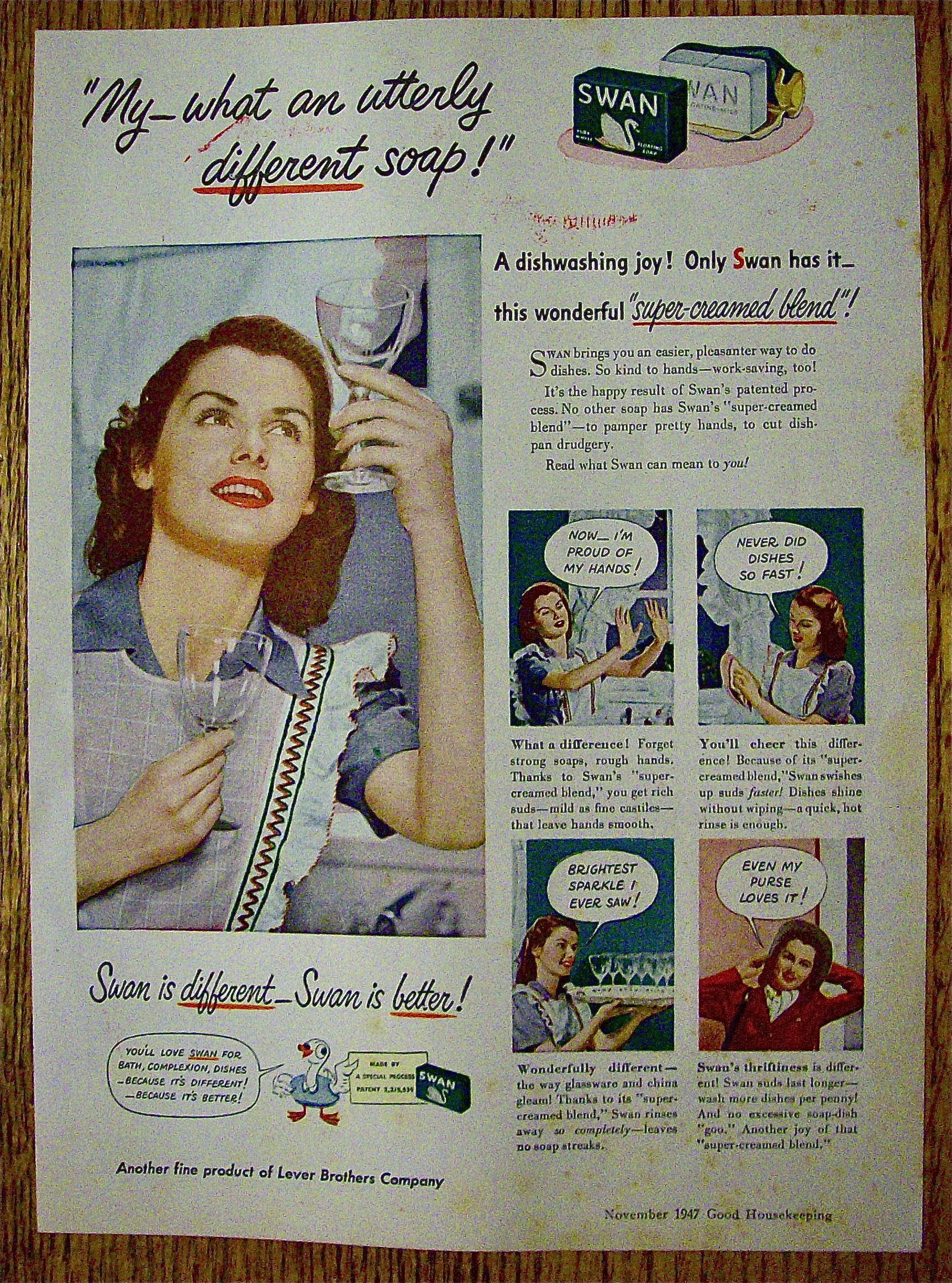 1947 Swan Soap With Woman Looking At Glasses