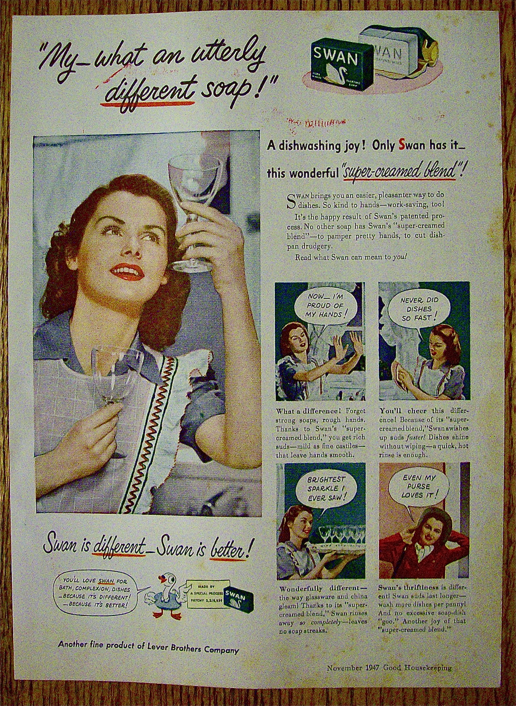 1947 Swan Soap With Woman Looking At Glasses