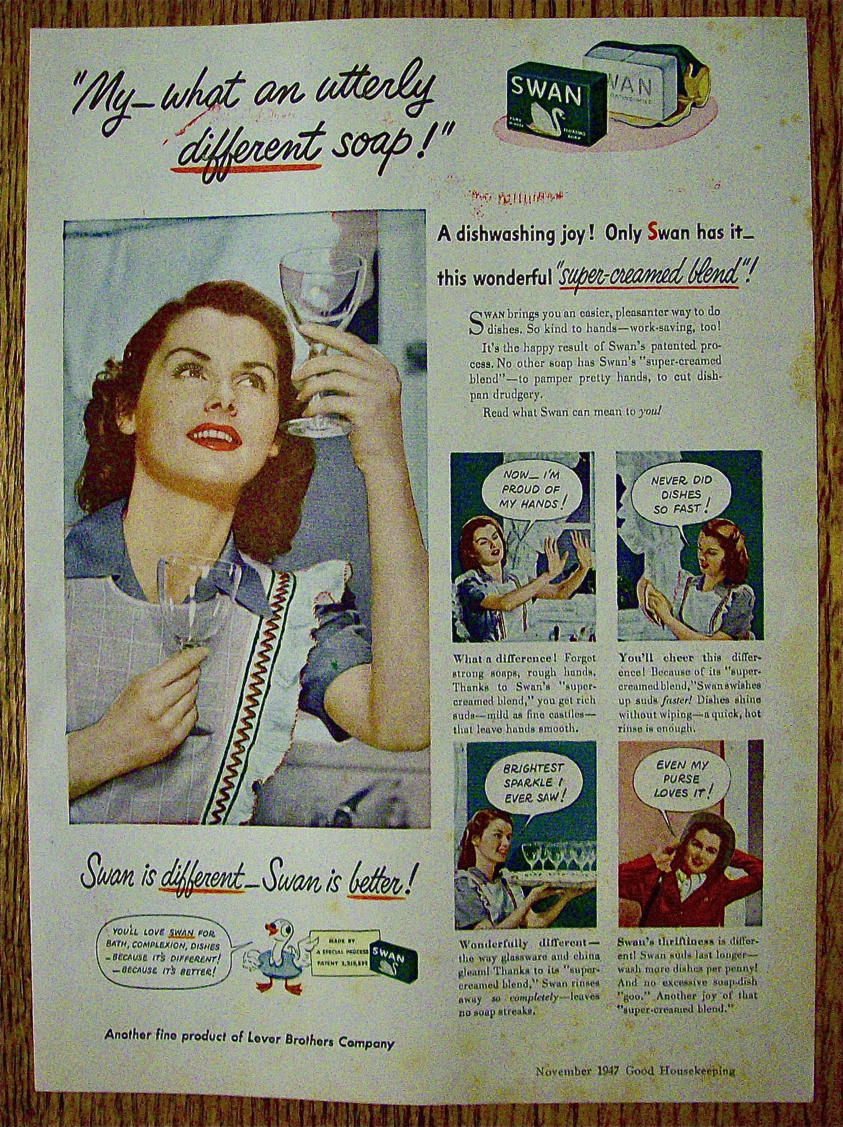 1947 Swan Soap With Woman Looking At Glasses