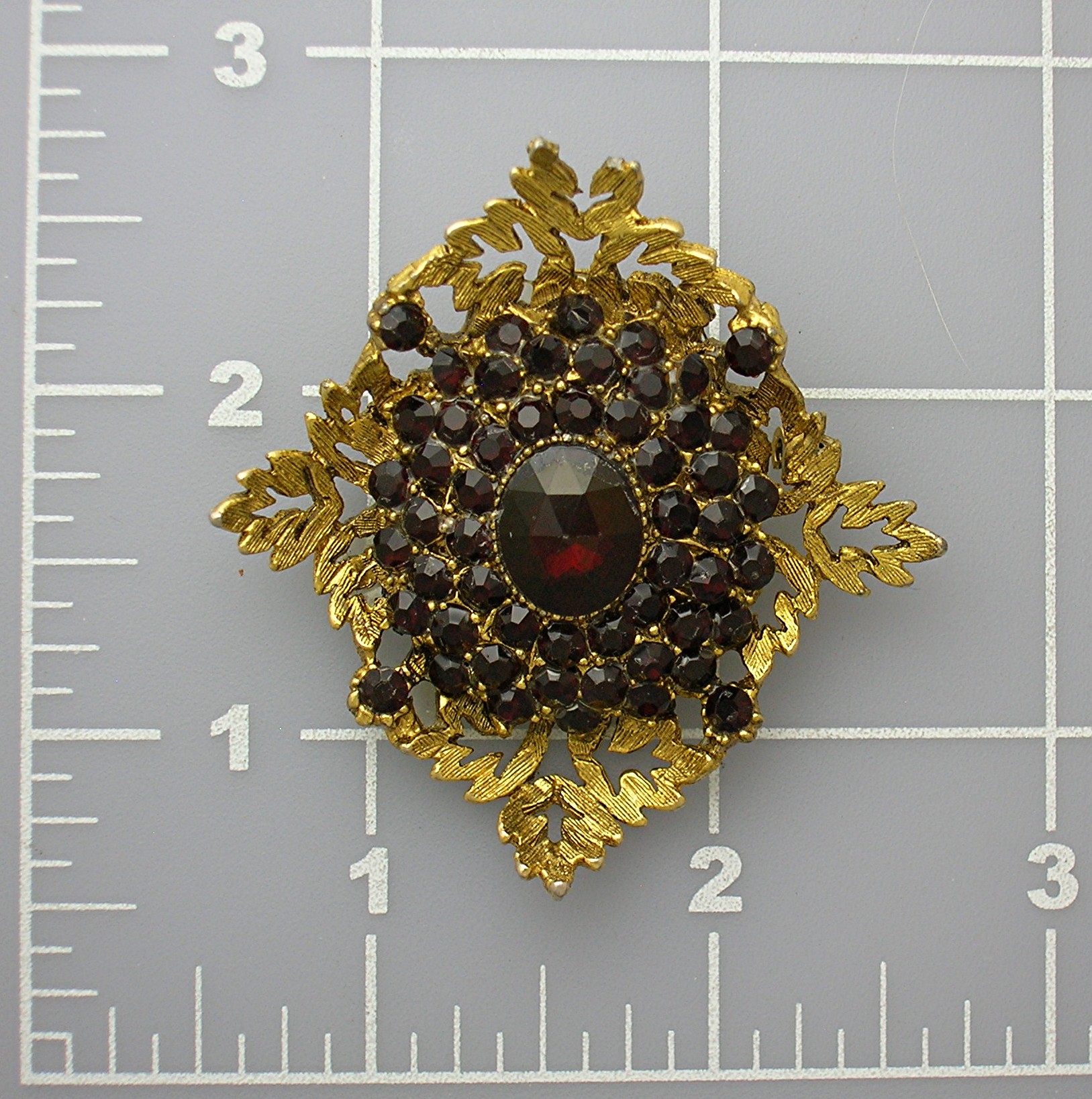 Blood Red Faceted Goldtone Set Brooch