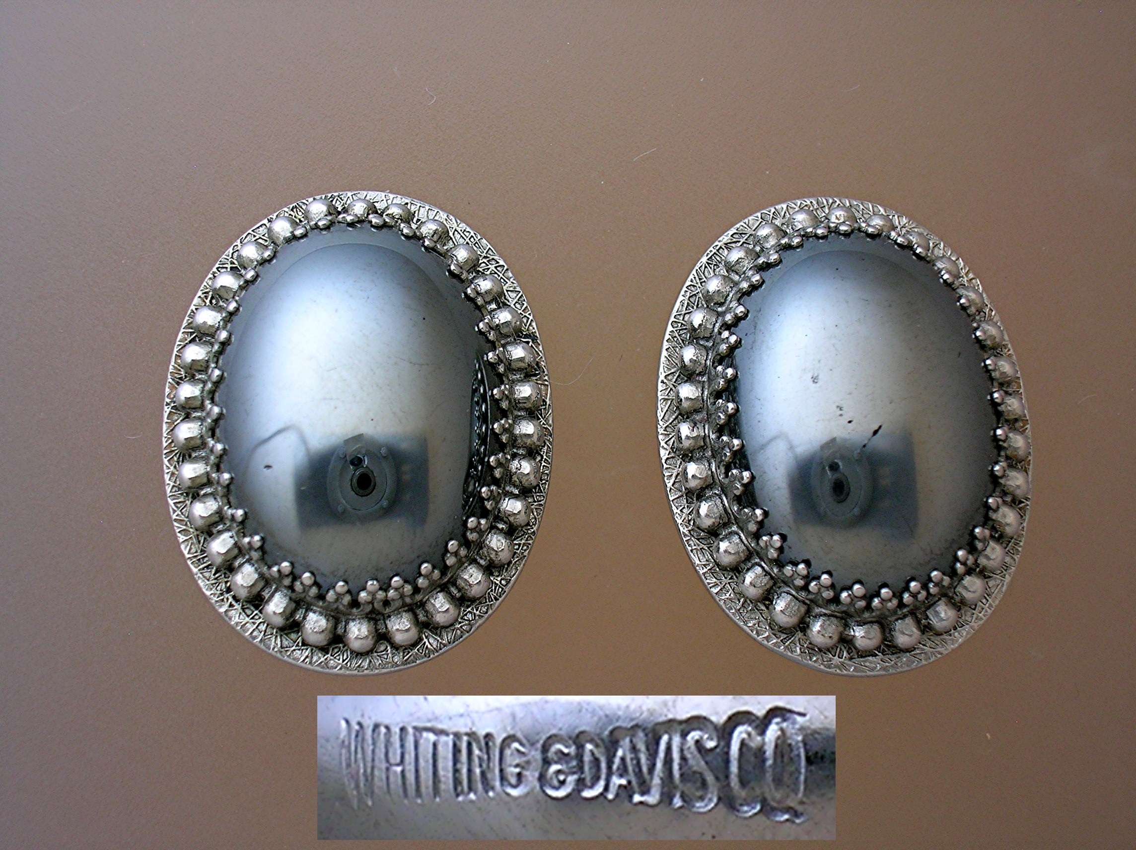 Silvertone & Hematite Whiting & Davis Clip Earrings