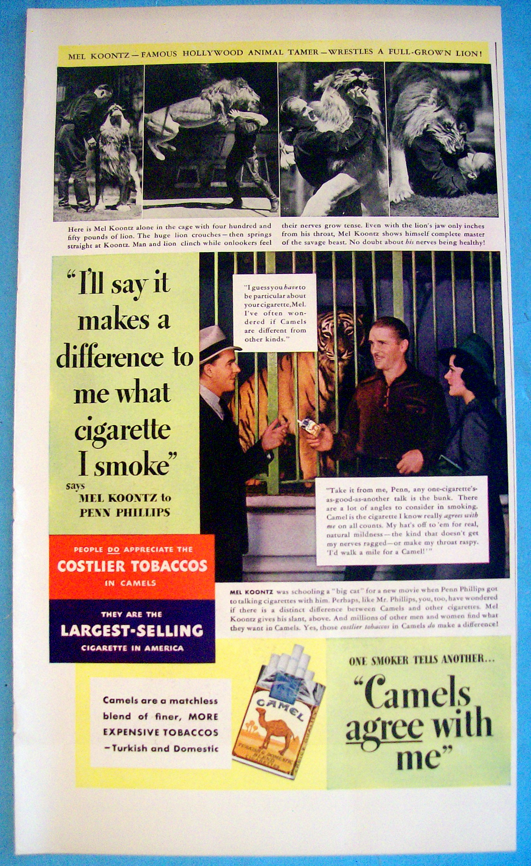 1938 Camel Cigarettes with Mel Koontz (Animal Tamer)
