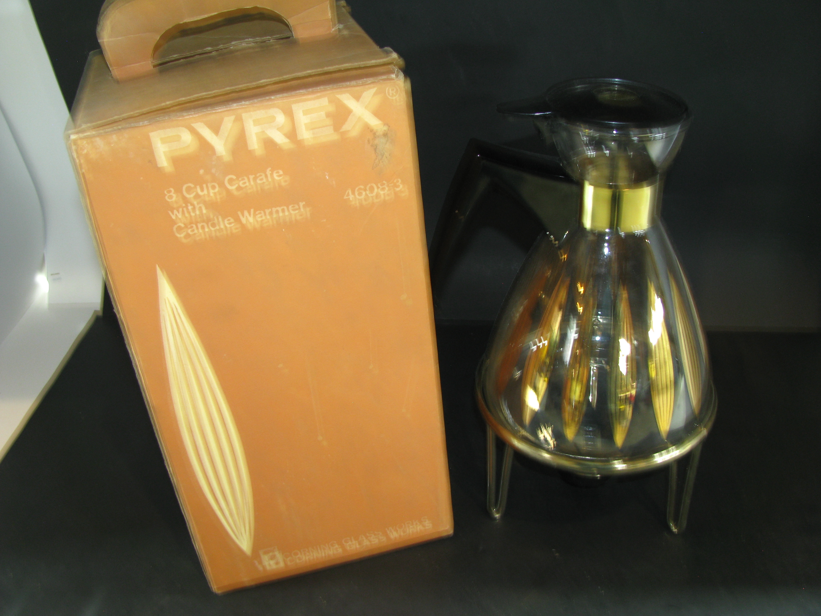 Vintage Pyrex 8 Cup Carafe with Candle Warmer in Box