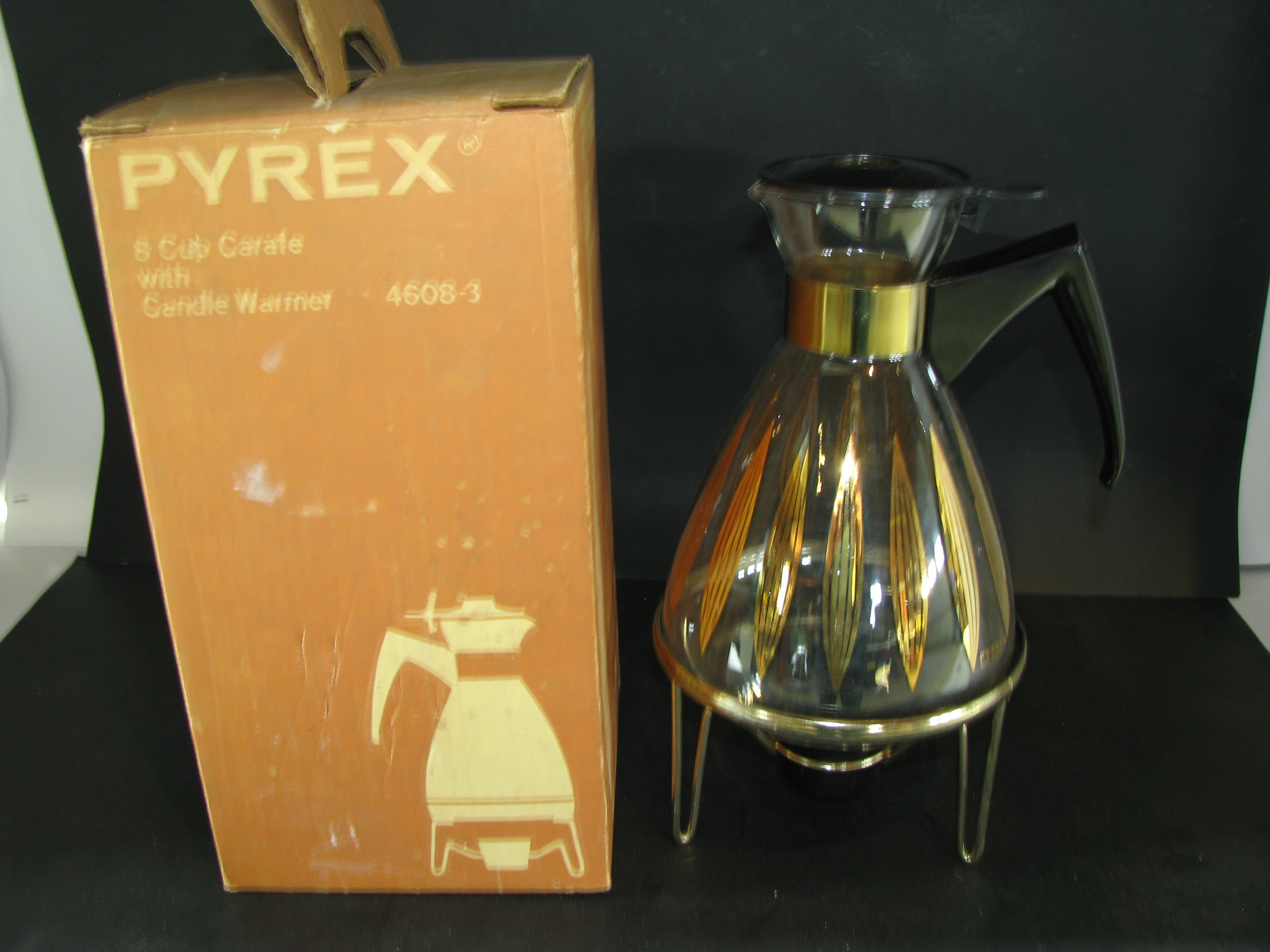 Vintage Pyrex 8 Cup Carafe with Candle Warmer in Box