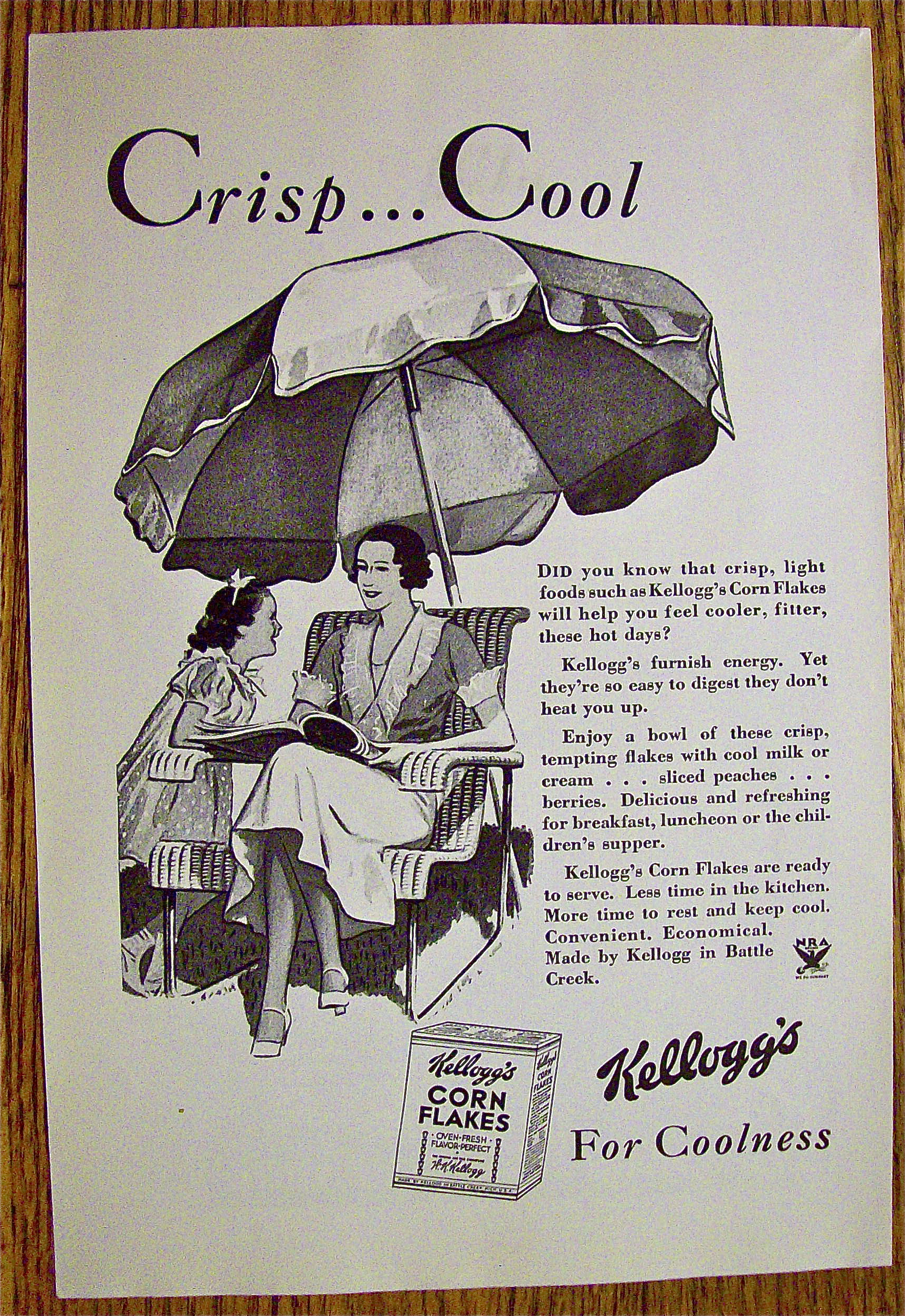 1934 Kellogg's Corn Flakes Cereal w/Girl & Woman